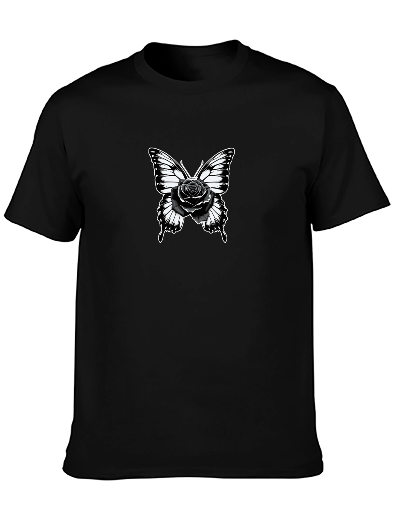 Butterfly Rose Graphic Tee - Black Cotton Blend