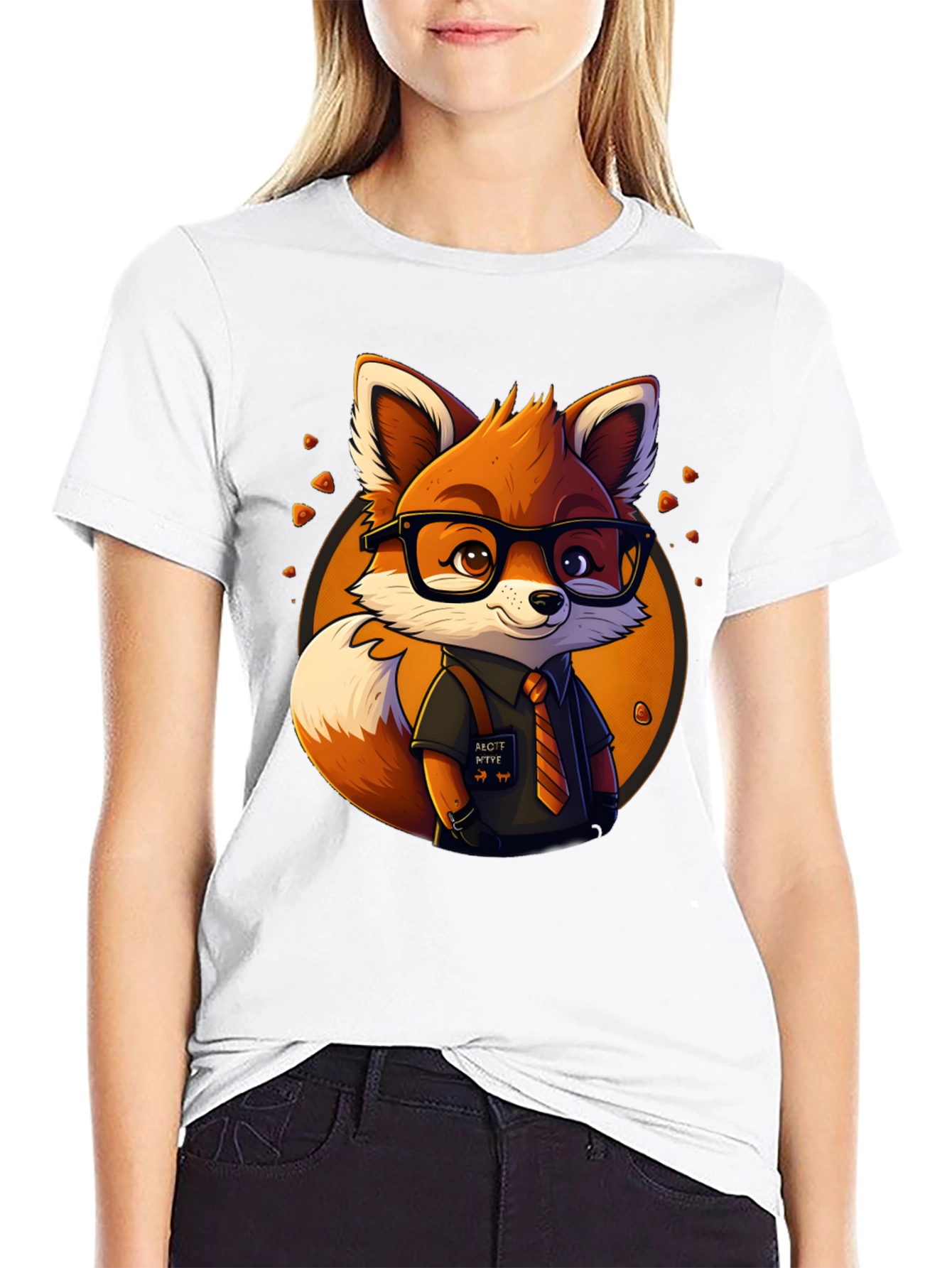 Fox Cartoon Graphic Print Black Tee