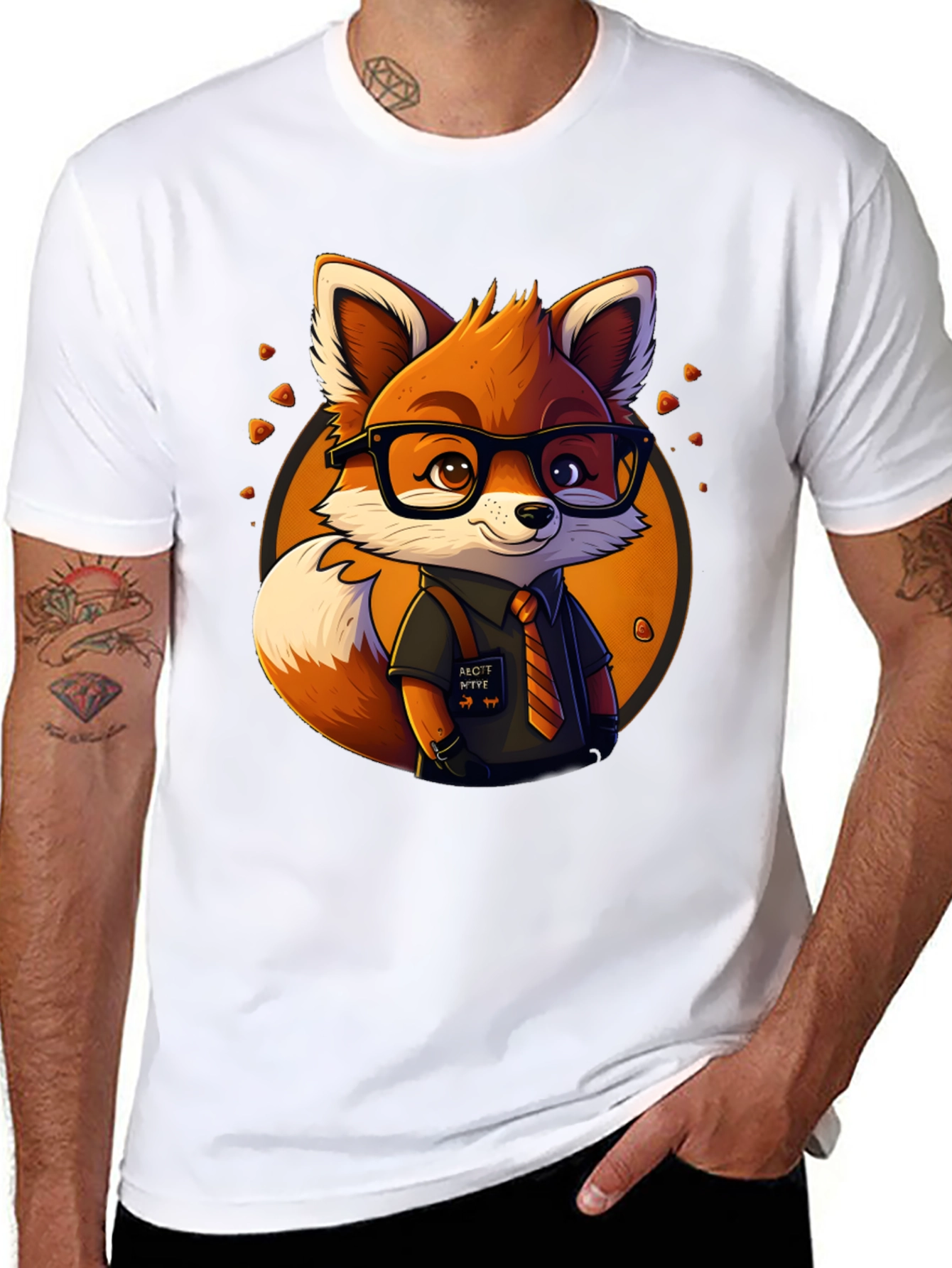Fox Cartoon Graphic Print Black Tee