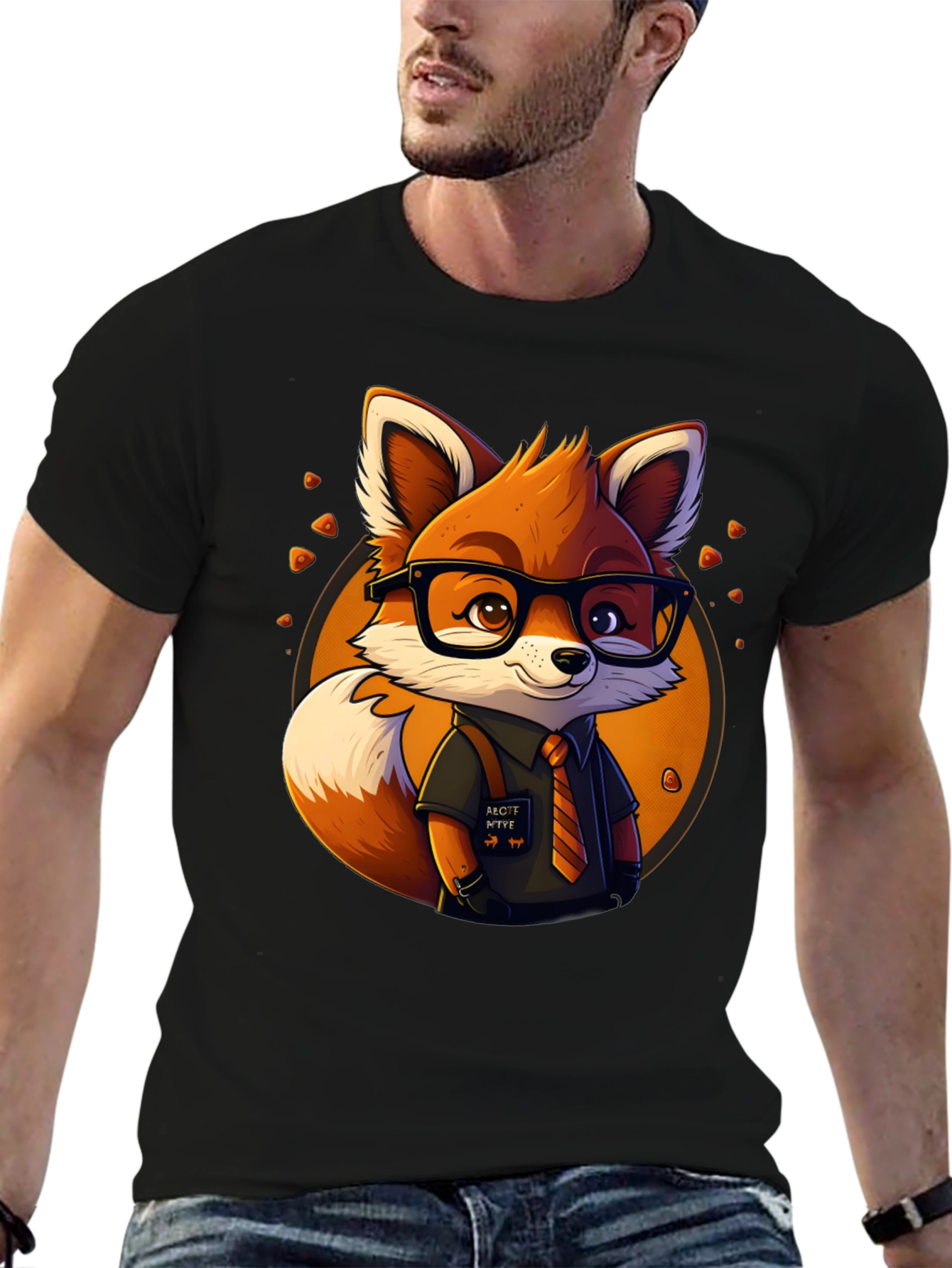 Fox Cartoon Graphic Print Black Tee