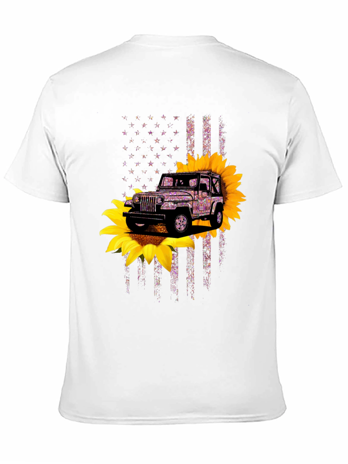 Jeep Sunflower American Flag Graphic T-Shirt