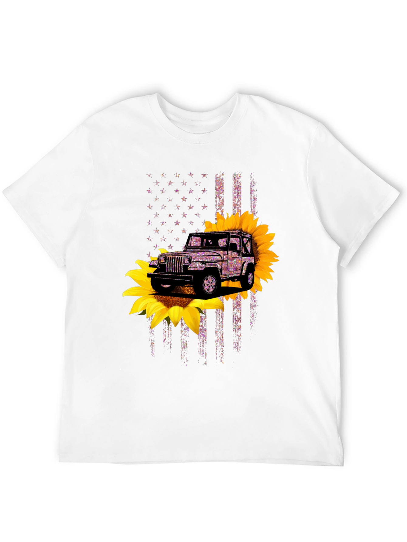 Jeep Sunflower American Flag Graphic T-Shirt