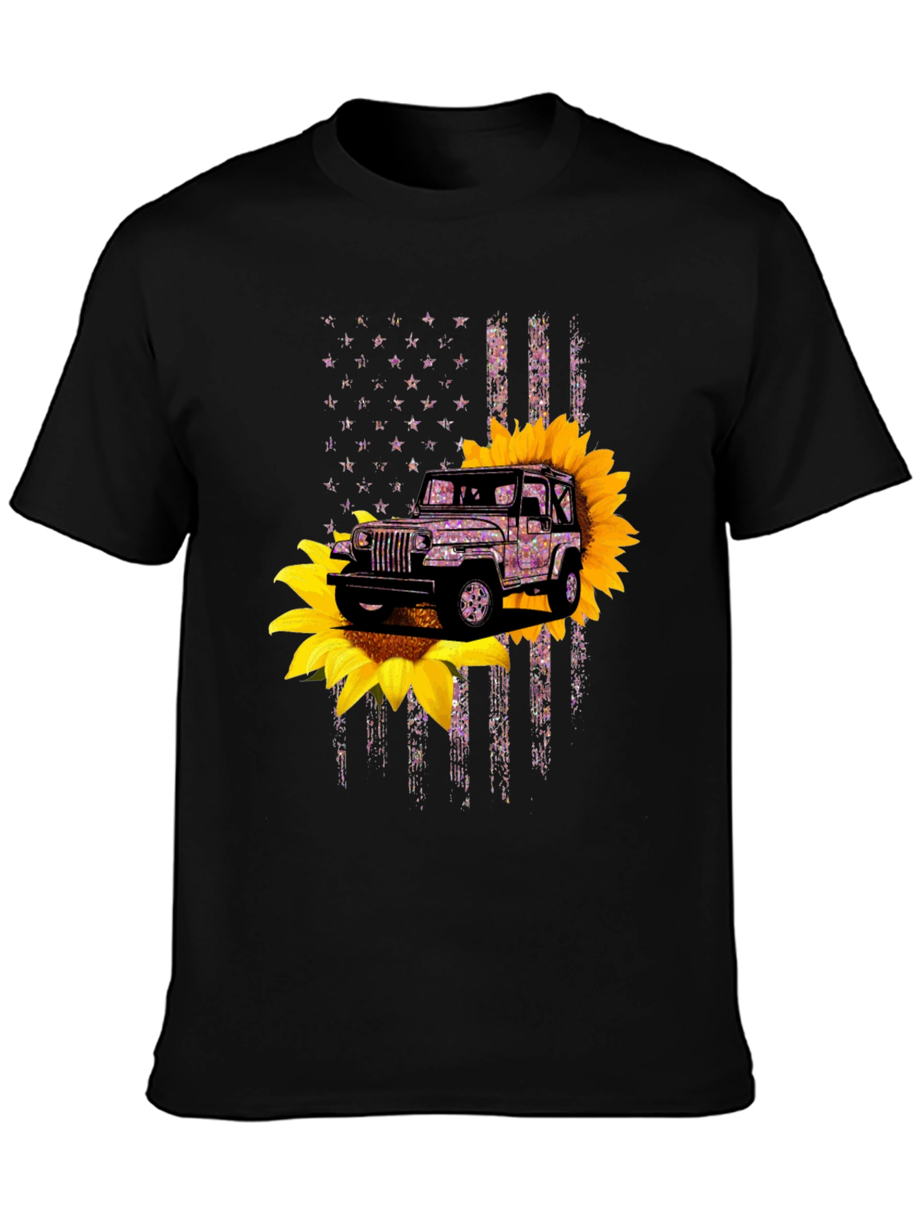 Jeep Sunflower American Flag Graphic T-Shirt