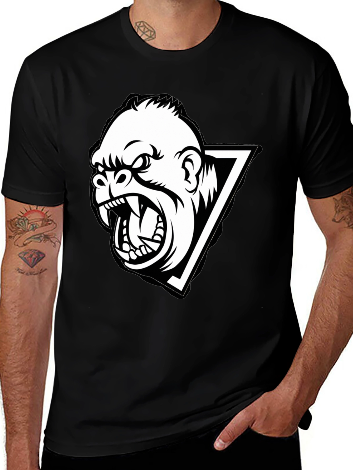 Mens Black T-Shirt with Gorilla Graphic