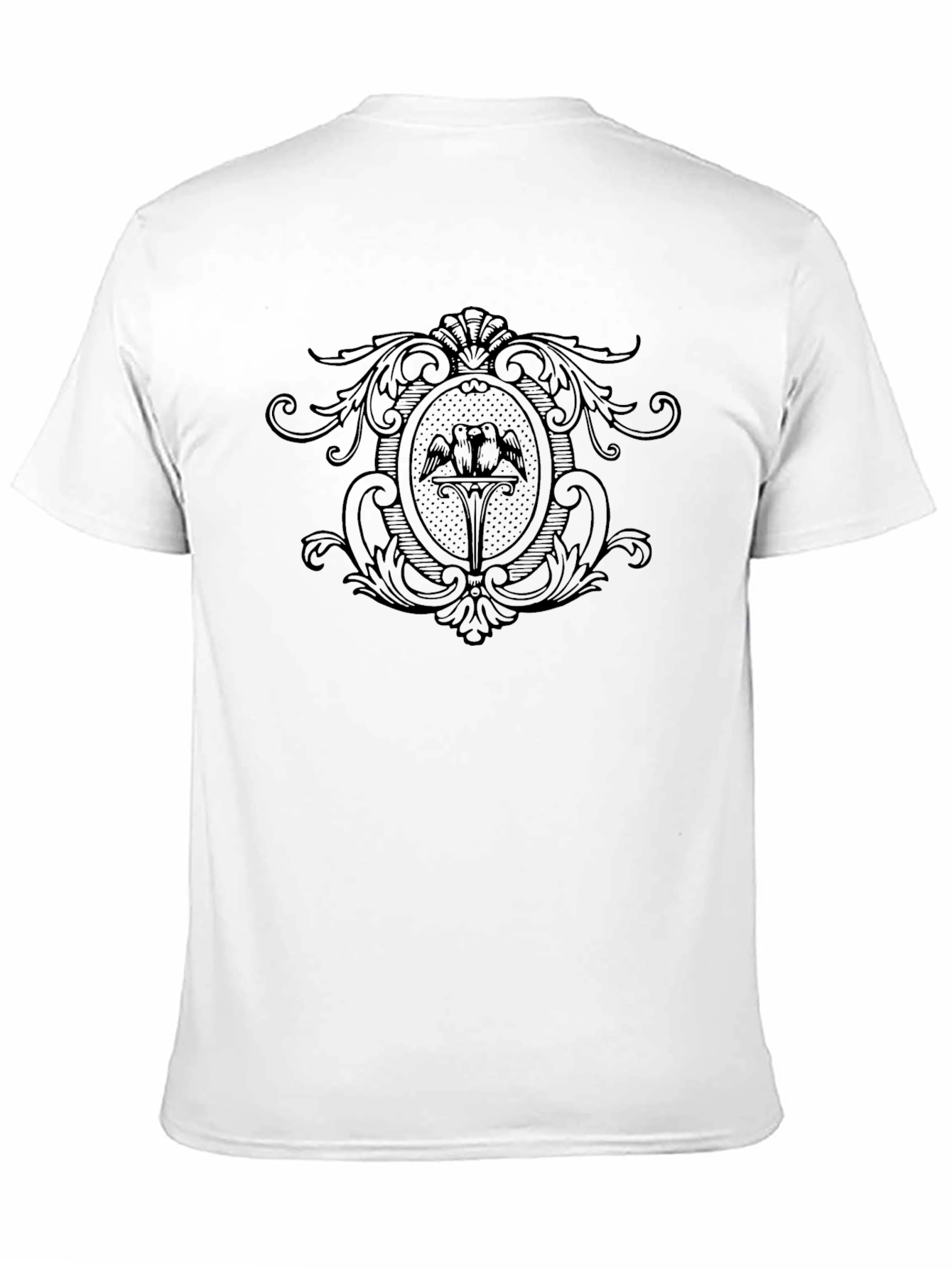 Elegant Black Graphic Tee with Bird Crest Design
