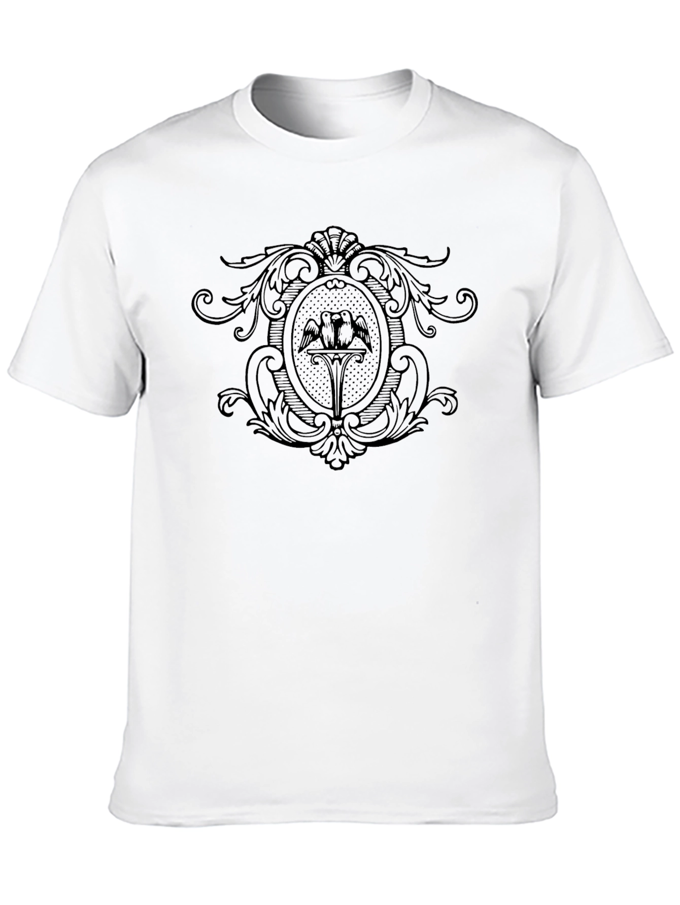 Elegant Black Graphic Tee with Bird Crest Design