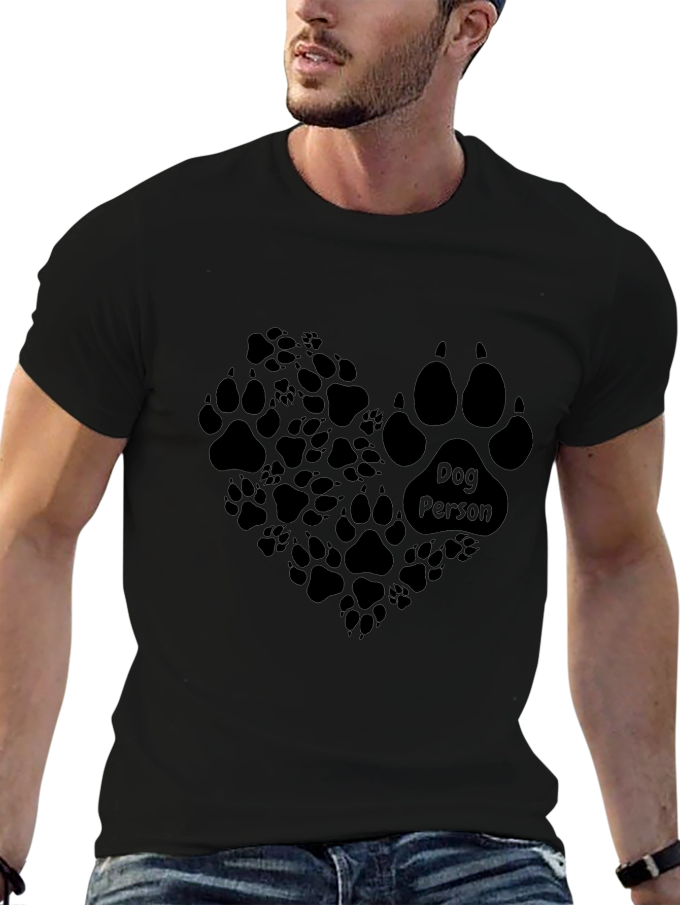 Dog Person Paw Print Heart T-Shirt - Black