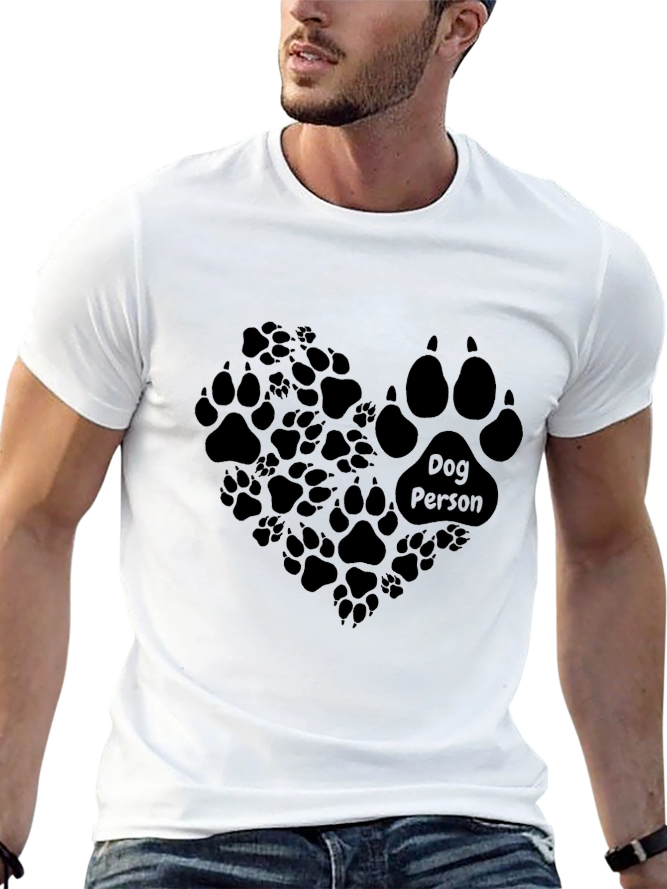 Dog Person Paw Print Heart T-Shirt - Black