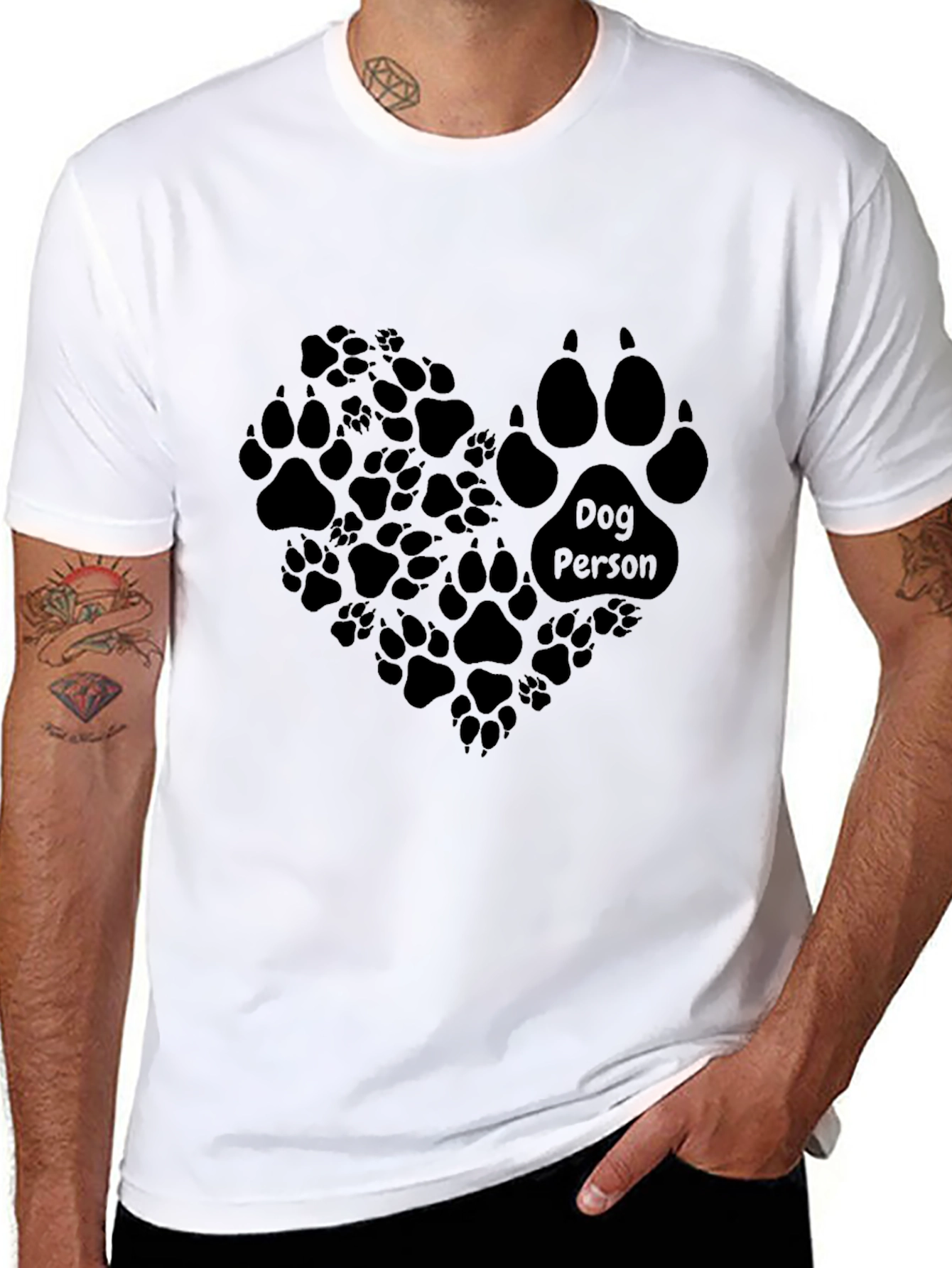 Dog Person Paw Print Heart T-Shirt - Black