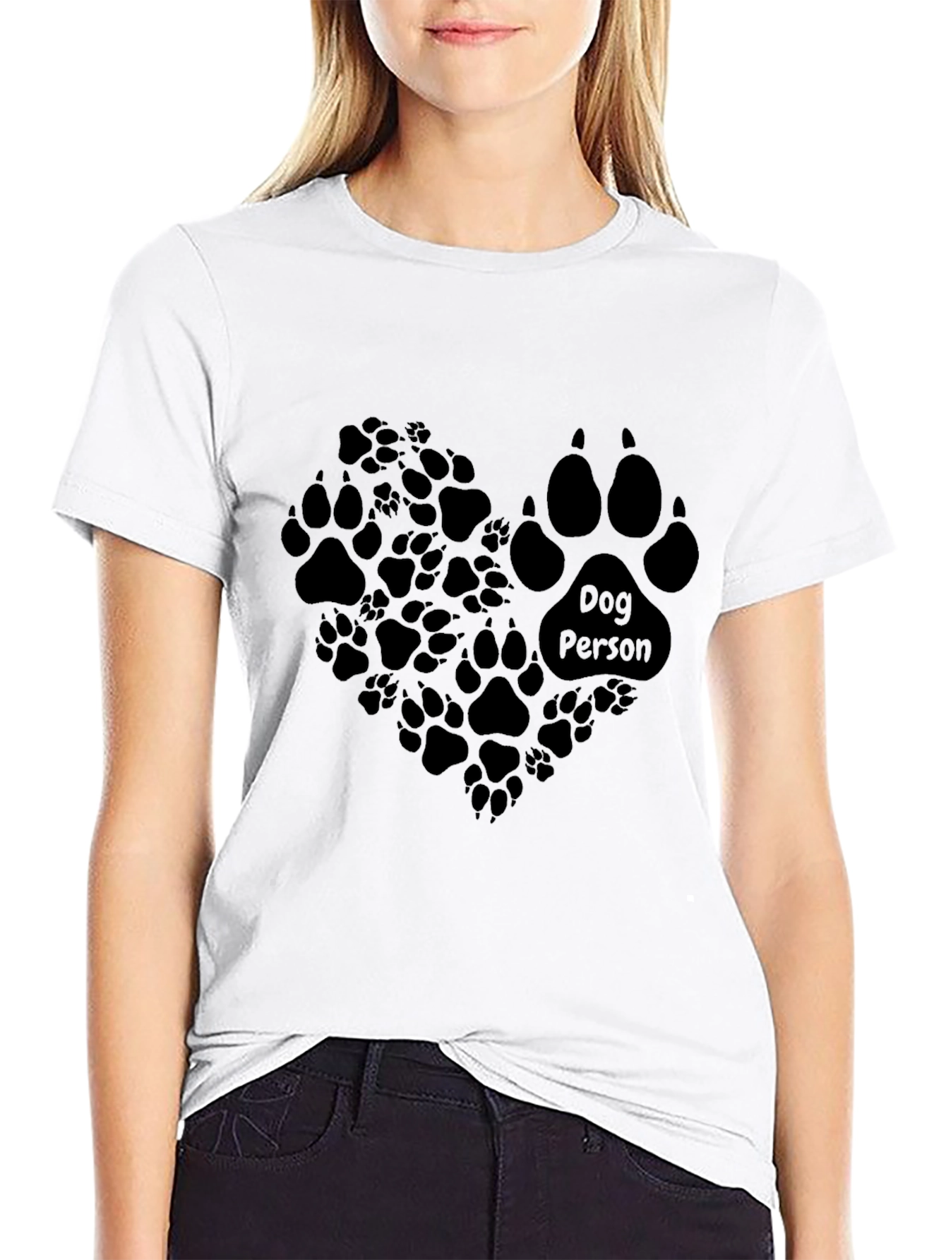 Dog Person Paw Print Heart T-Shirt - Black
