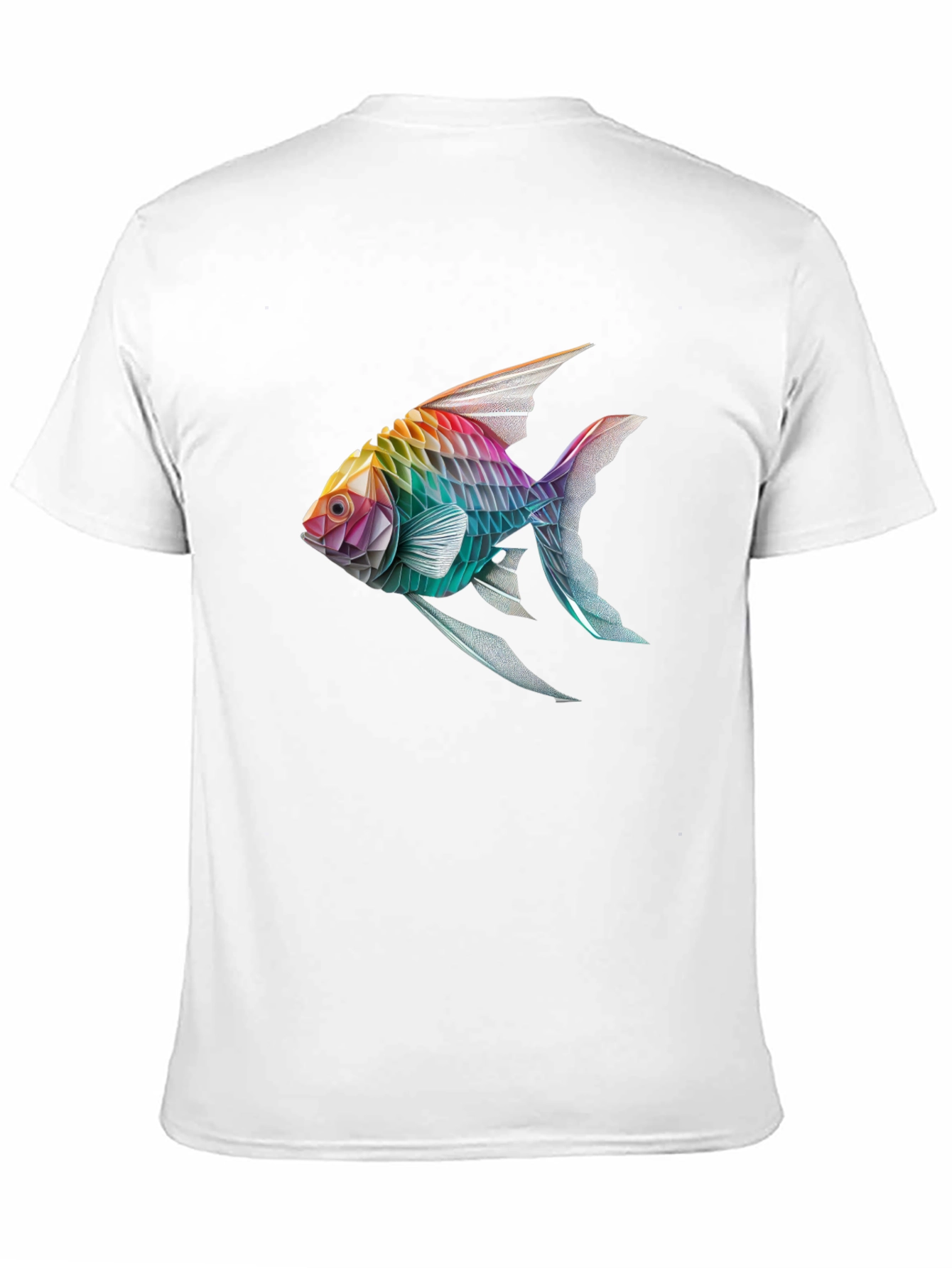 Rainbow Geometric Fish Graphic Black Tee