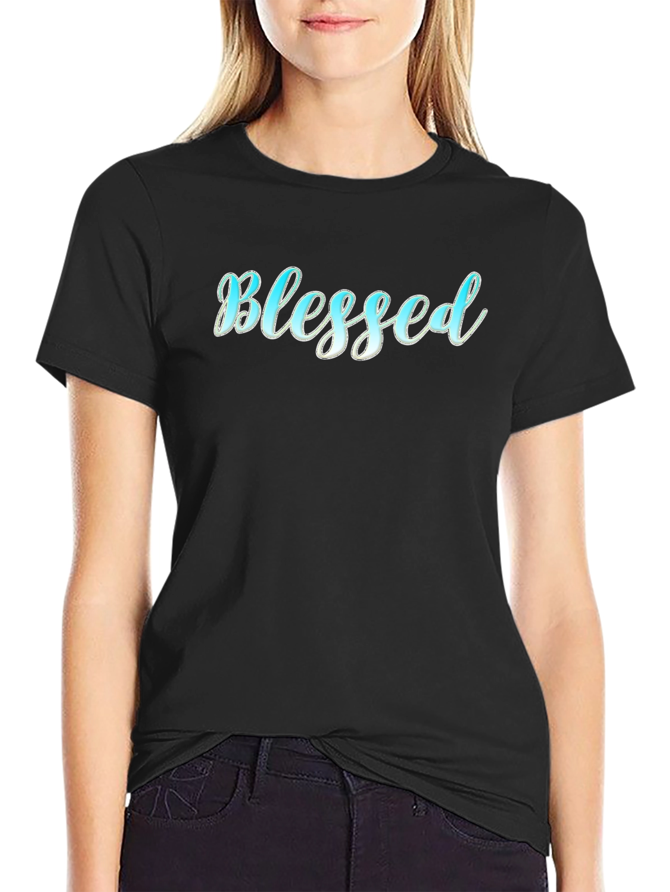 Blessed Script Black T-Shirt - Casual Wear