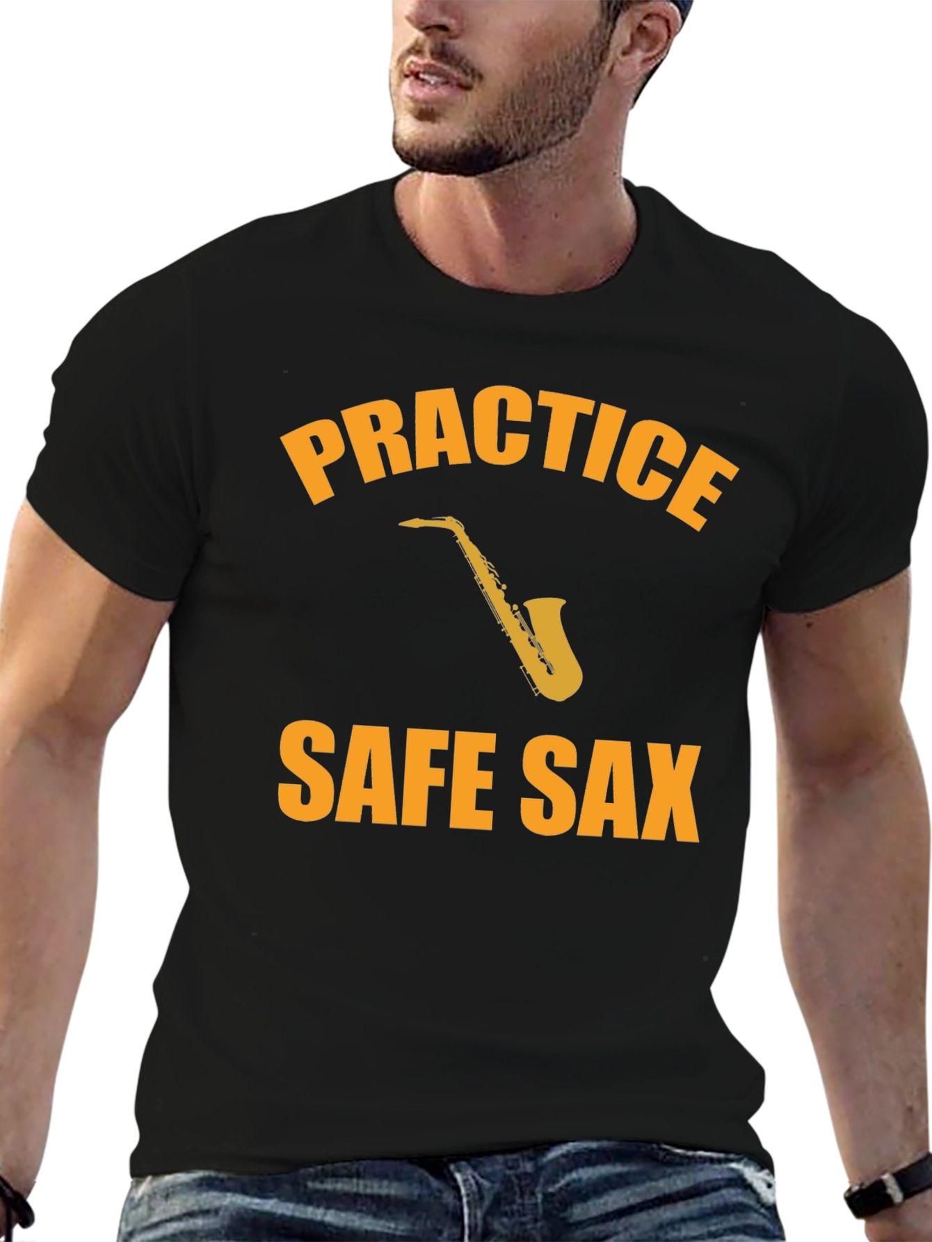 Practice Safe Sax Black T-Shirt
