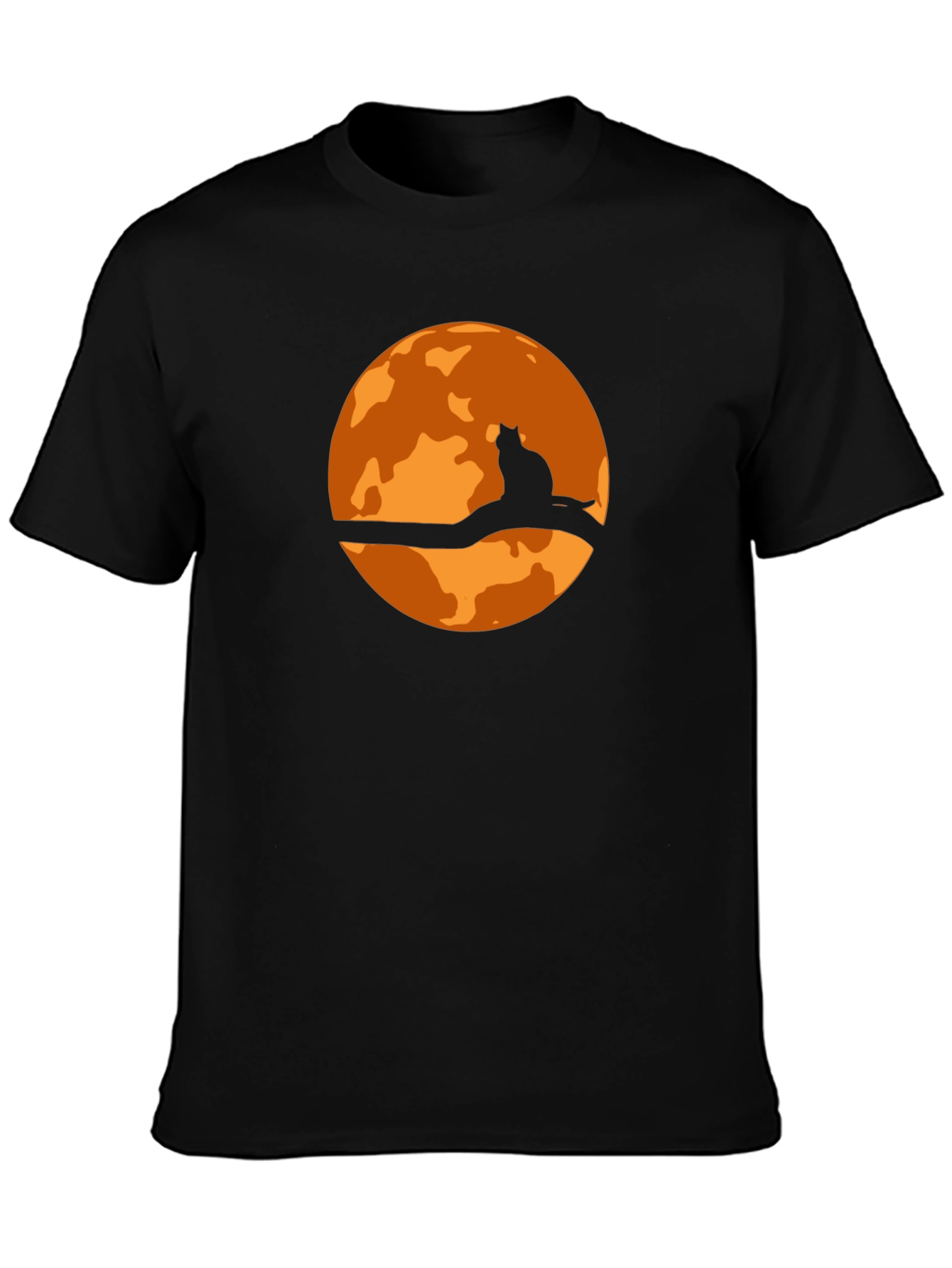 Halloween Cat Moon Graphic T-Shirt - Black