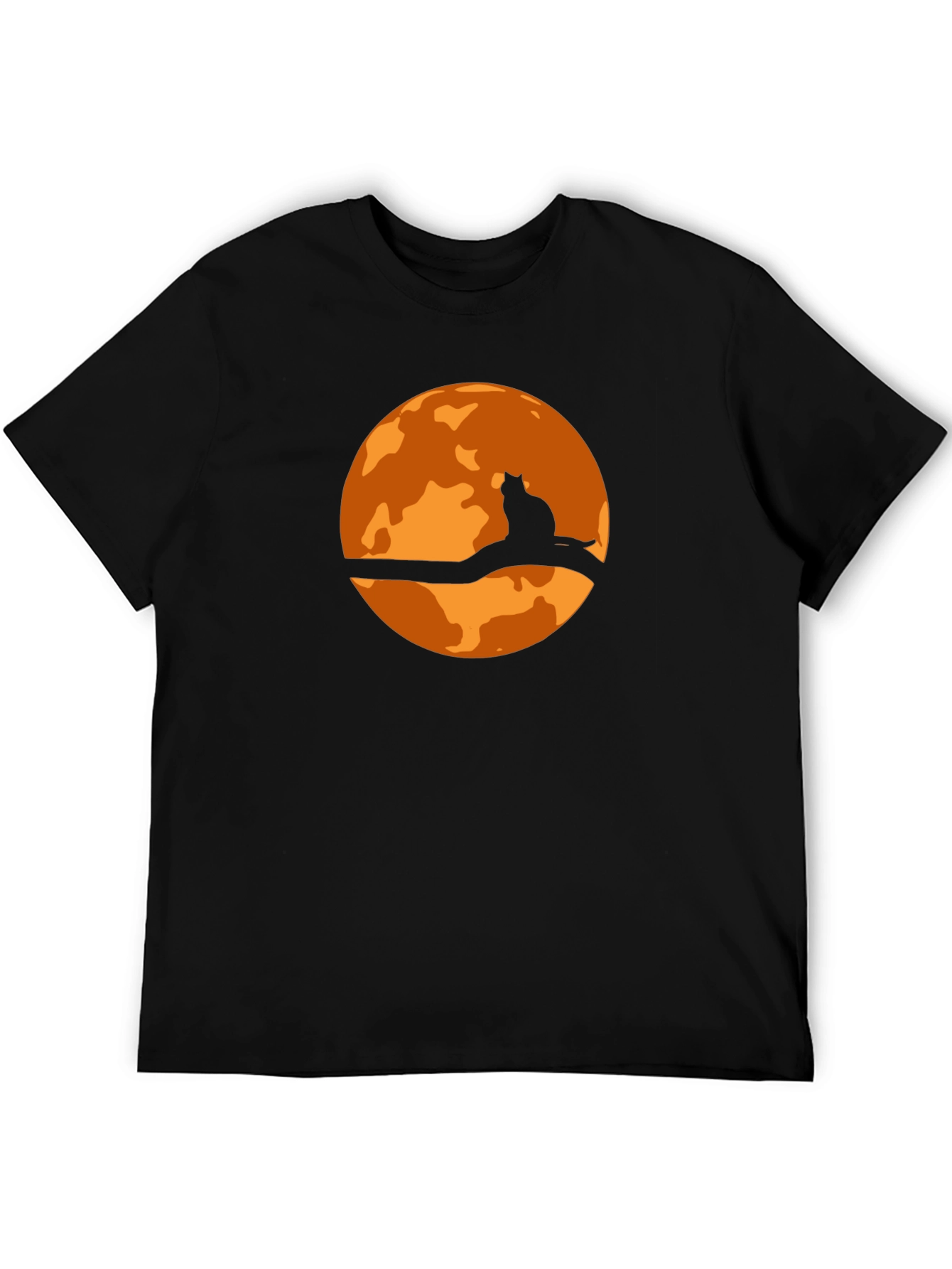 Halloween Cat Moon Graphic T-Shirt - Black