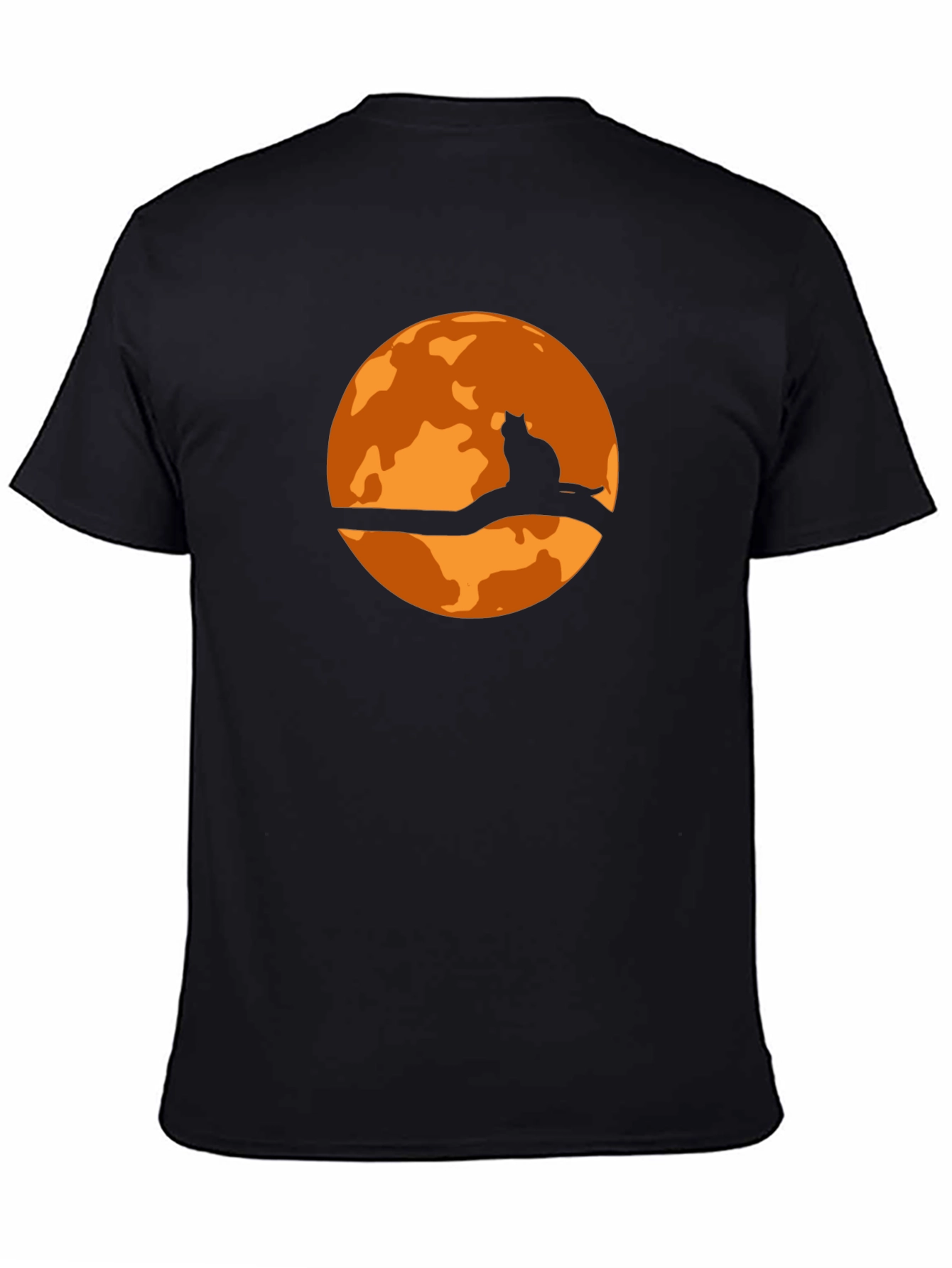 Halloween Cat Moon Graphic T-Shirt - Black