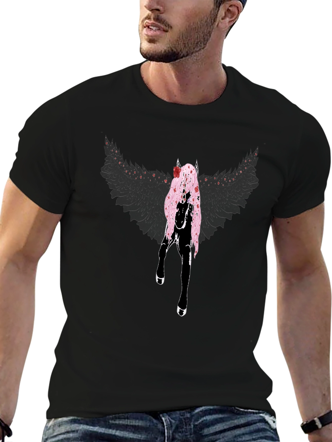 Winged Horse Graphic Tee - Black