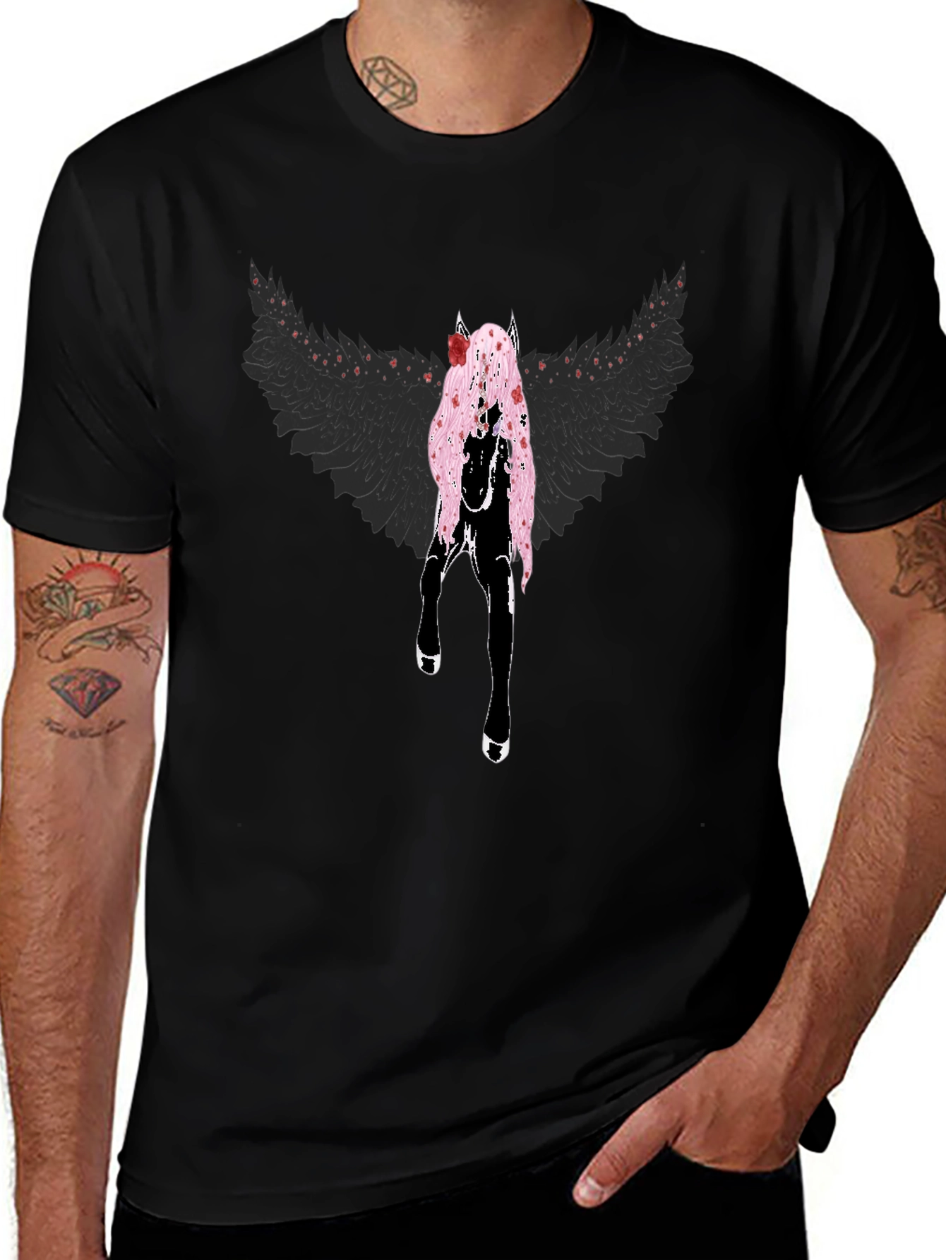 Winged Horse Graphic Tee - Black
