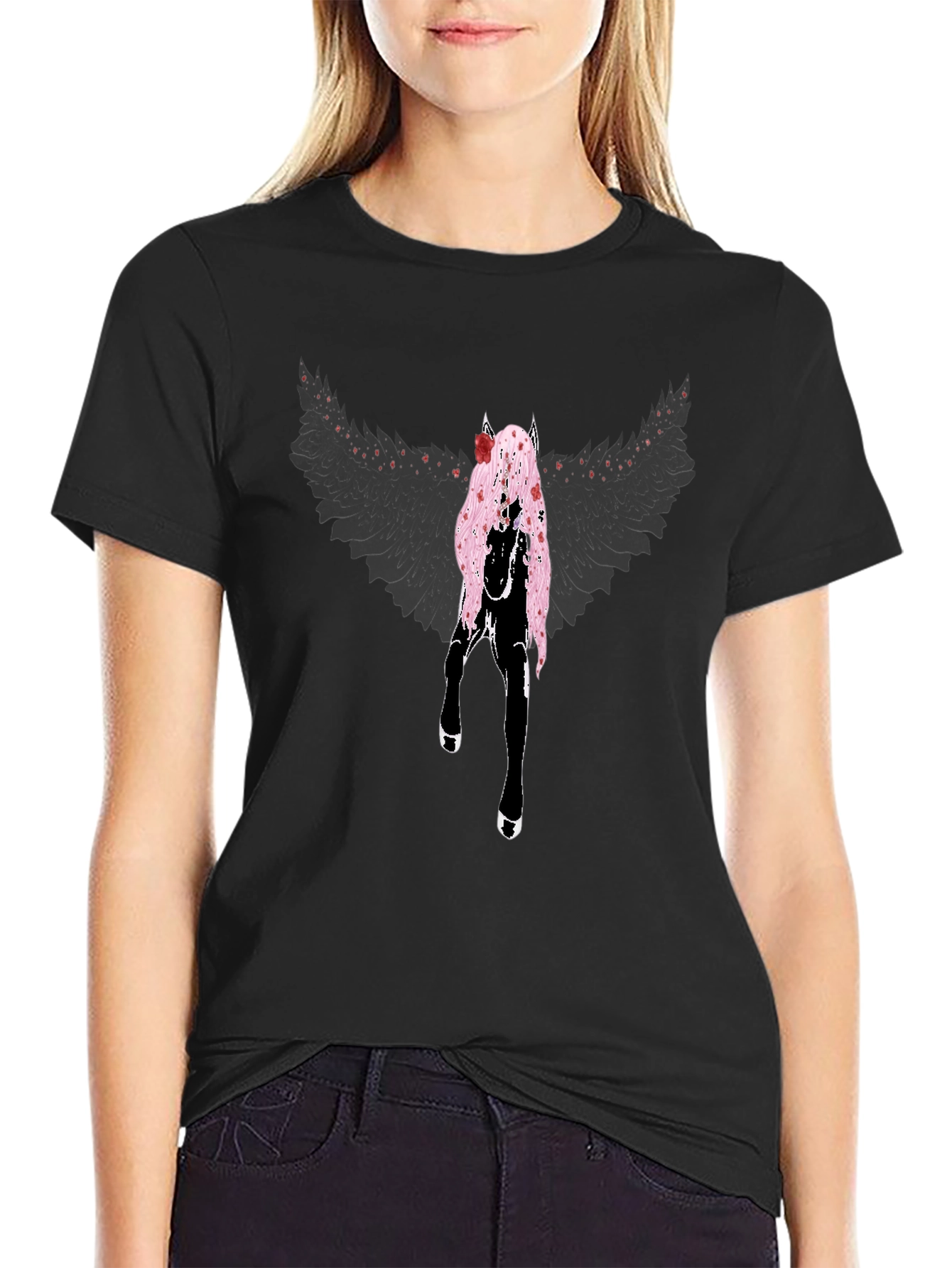 Winged Horse Graphic Tee - Black