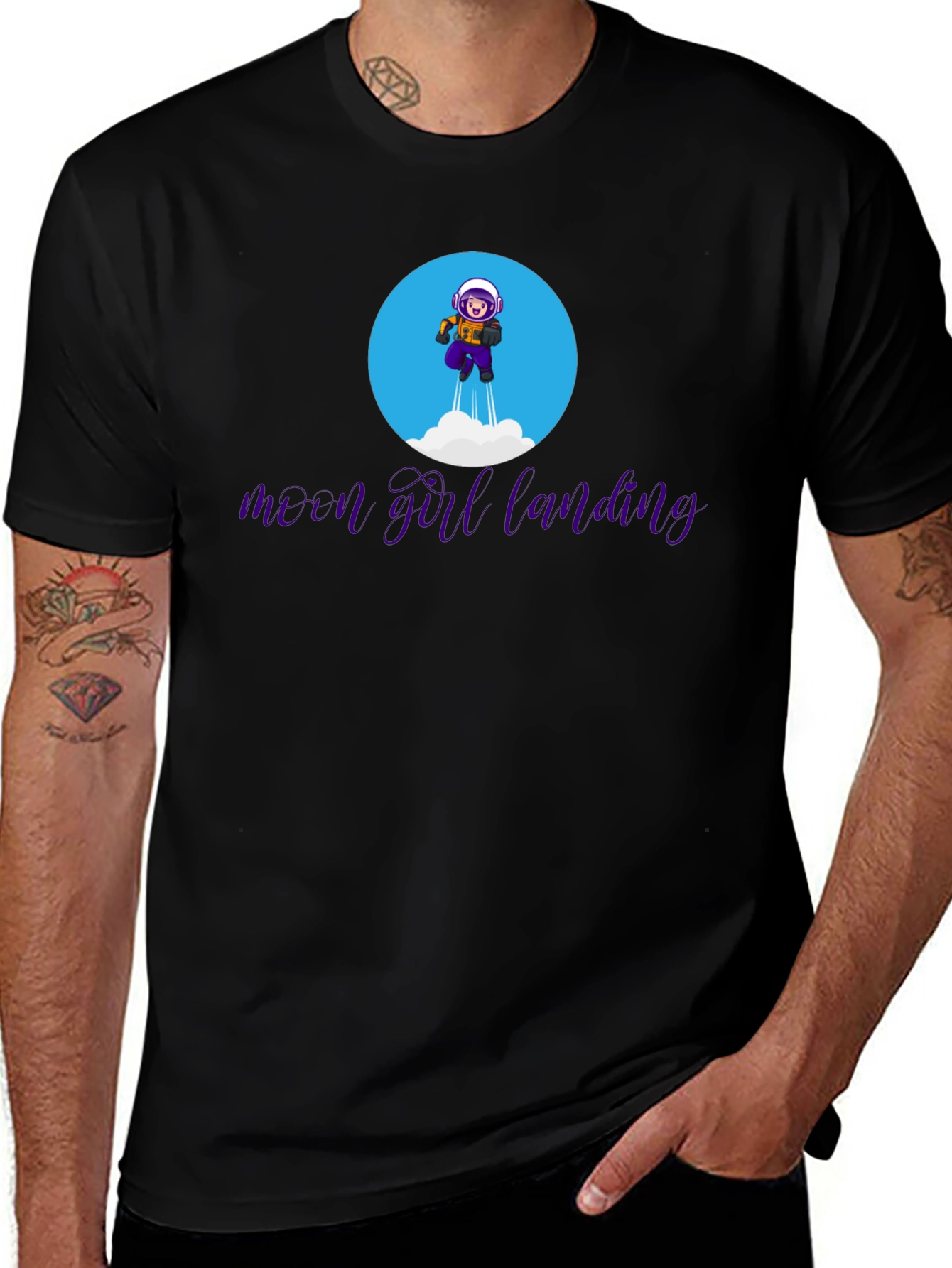 Moon Girl Landing Graphic Tee - Black Cotton