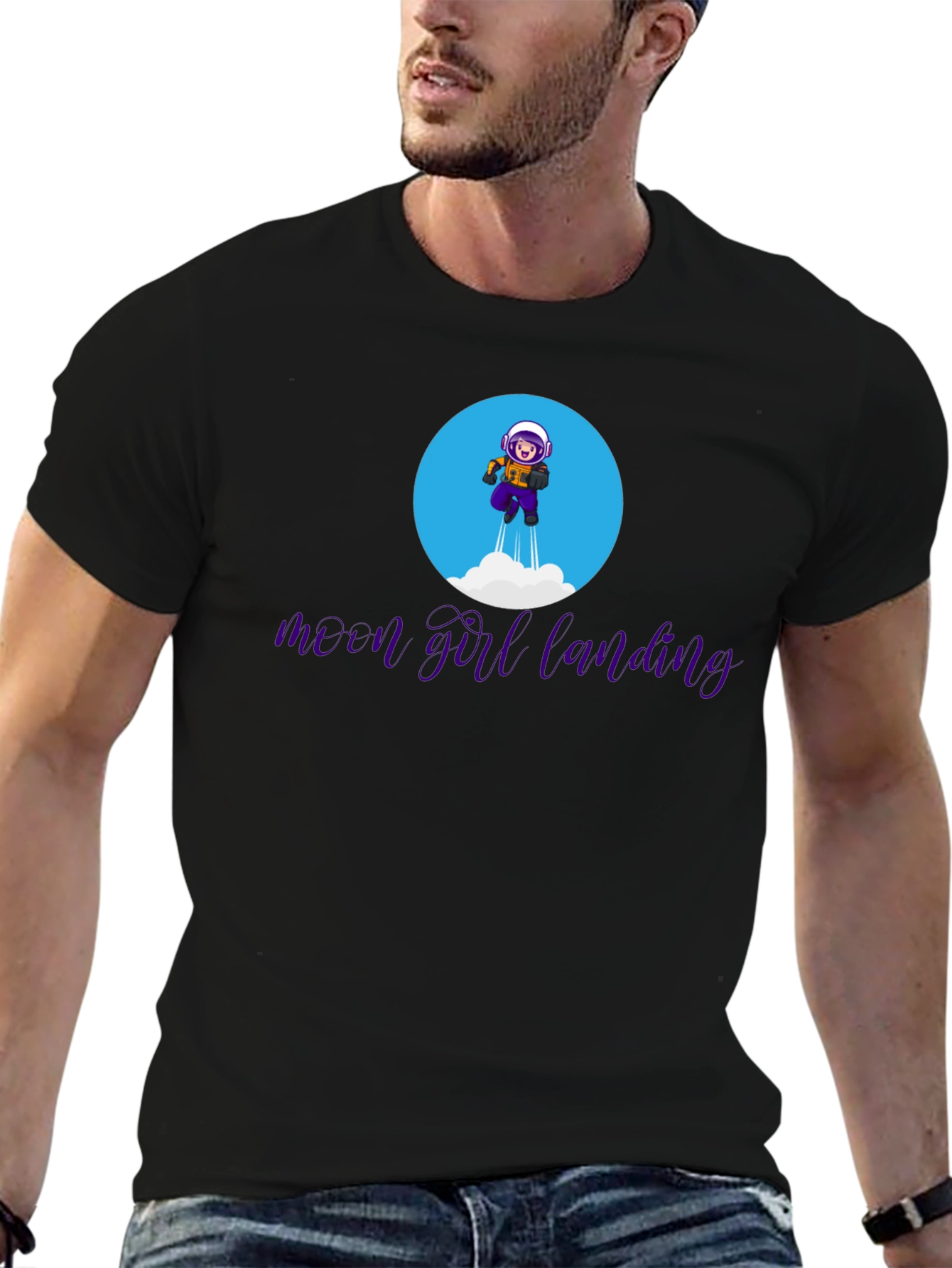 Moon Girl Landing Graphic Tee - Black Cotton