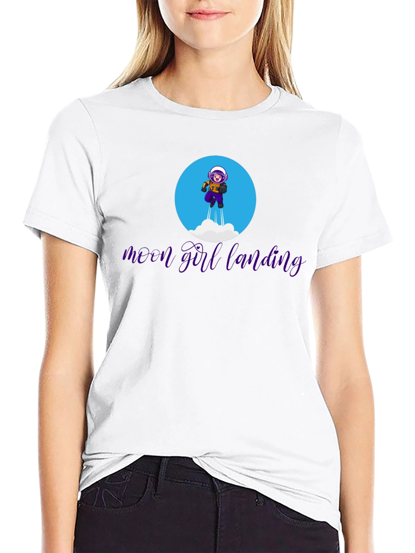 Moon Girl Landing Graphic Tee - Black Cotton