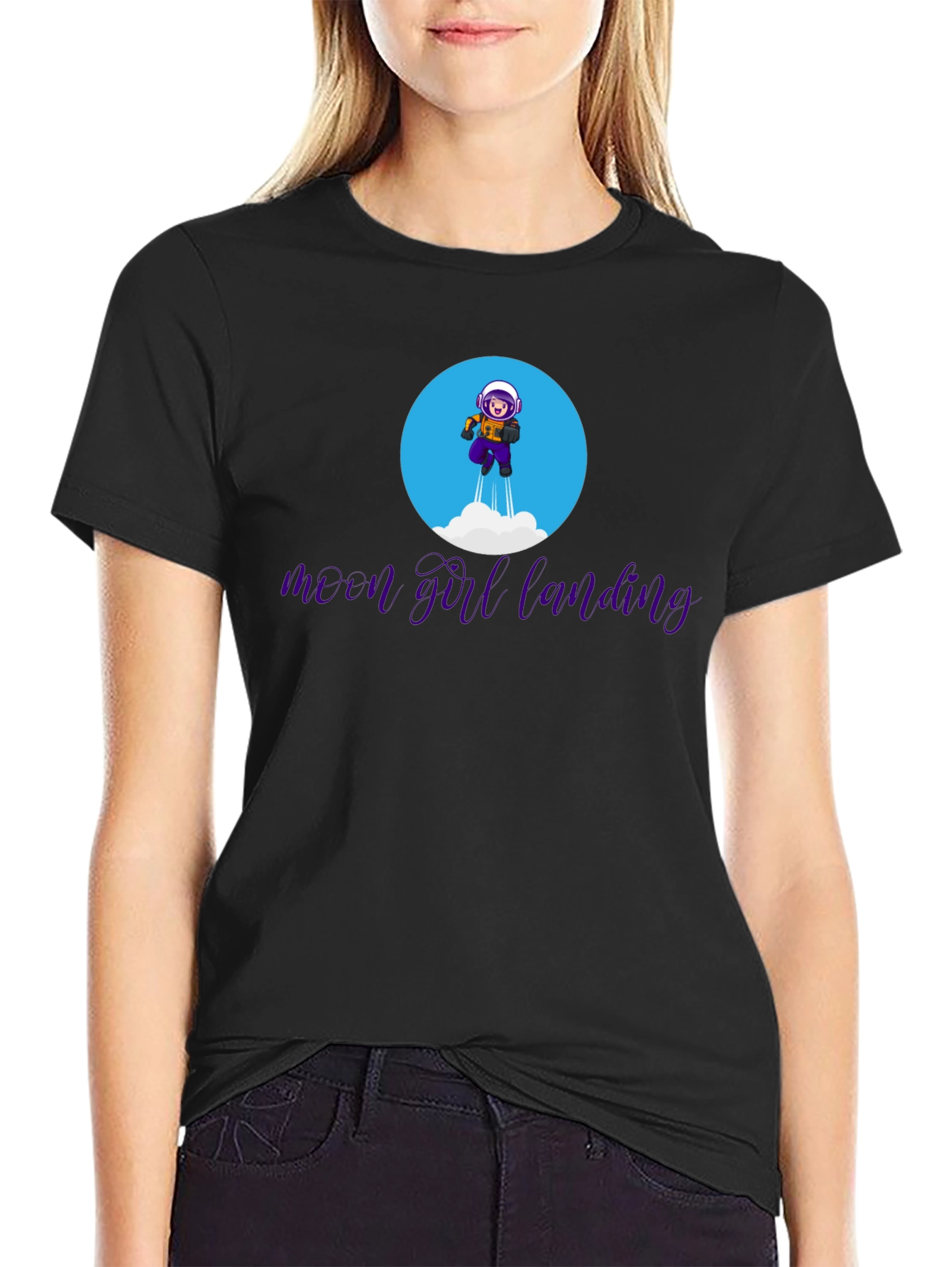Moon Girl Landing Graphic Tee - Black Cotton