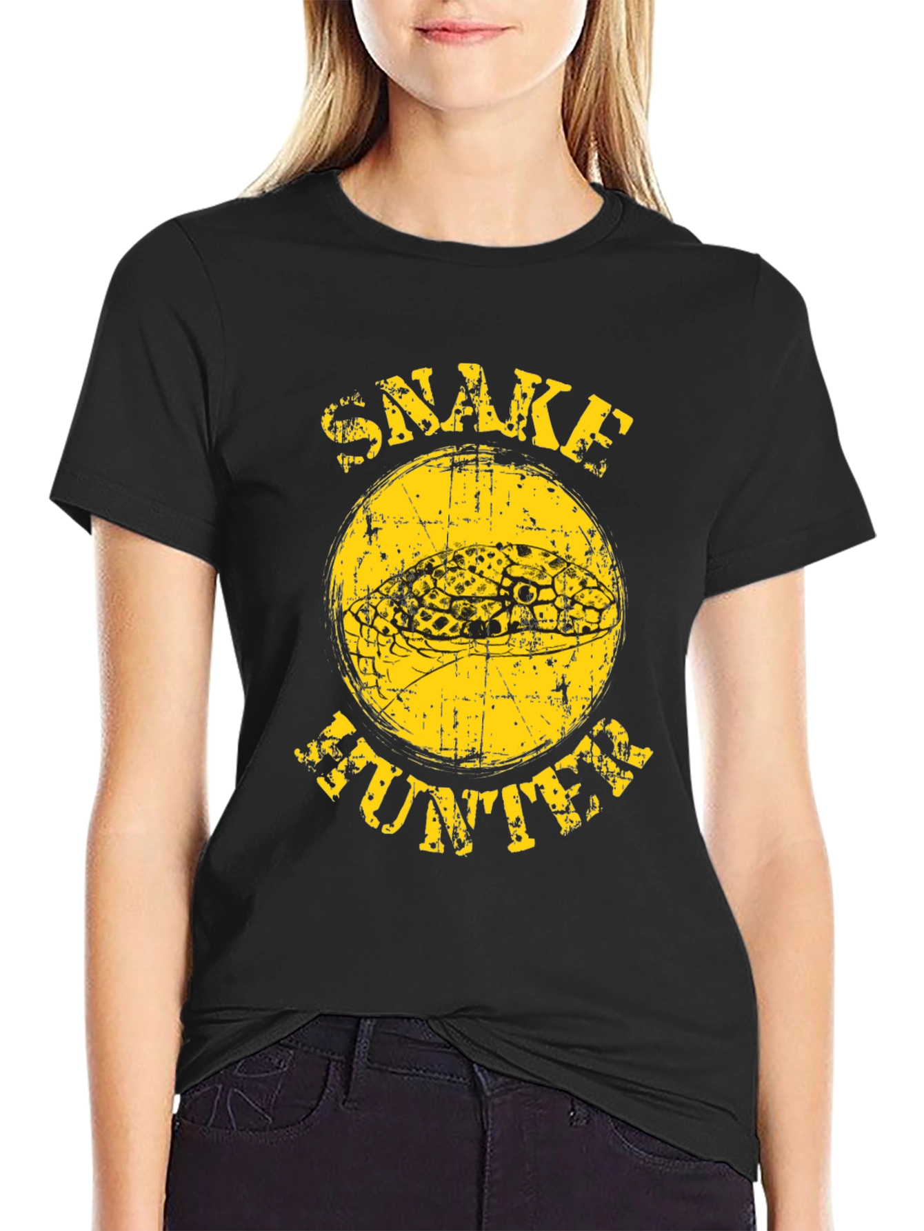 Snake Hunter Graphic T-Shirt - Bold Yellow Design