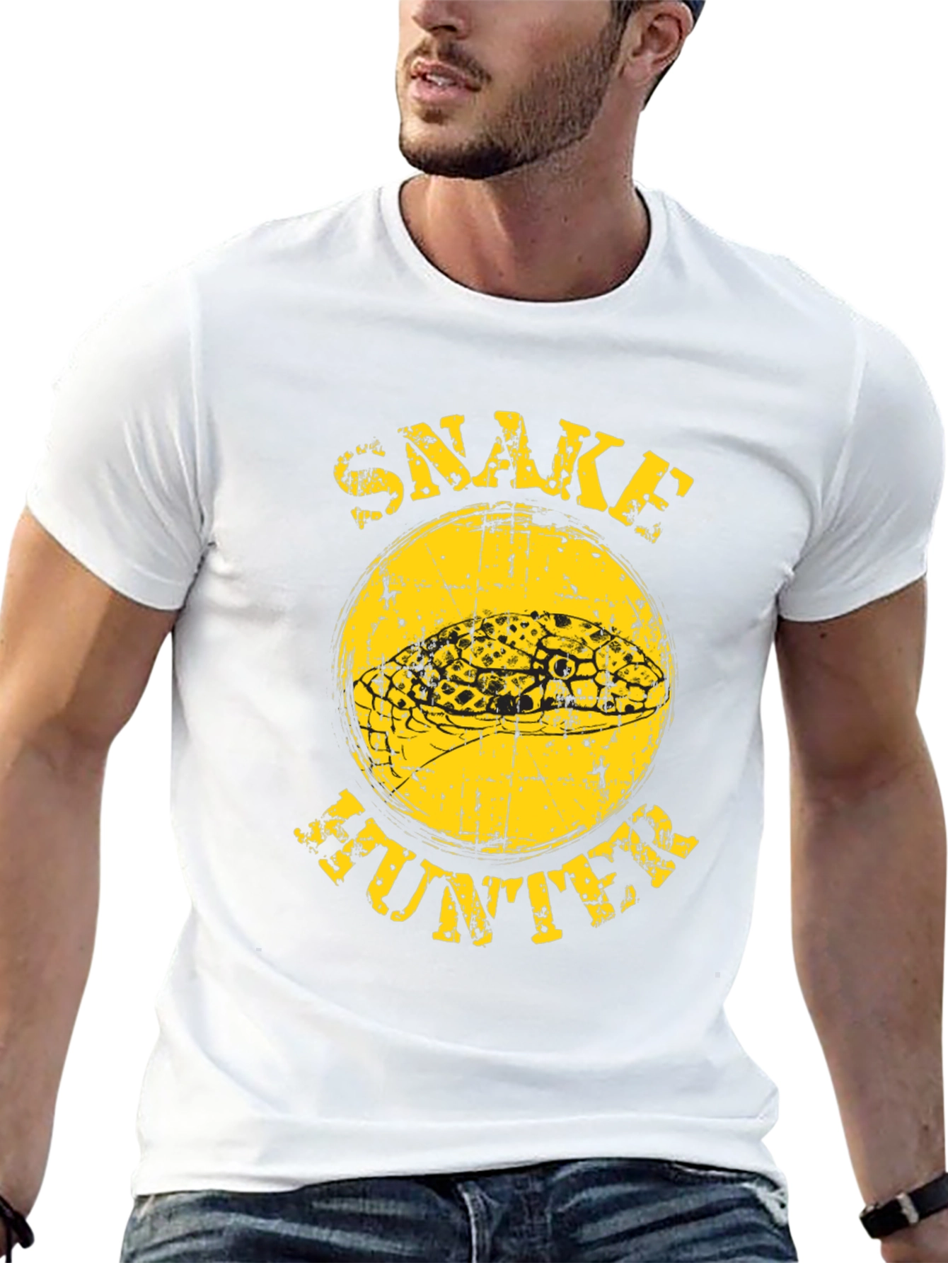 Snake Hunter Graphic T-Shirt - Bold Yellow Design
