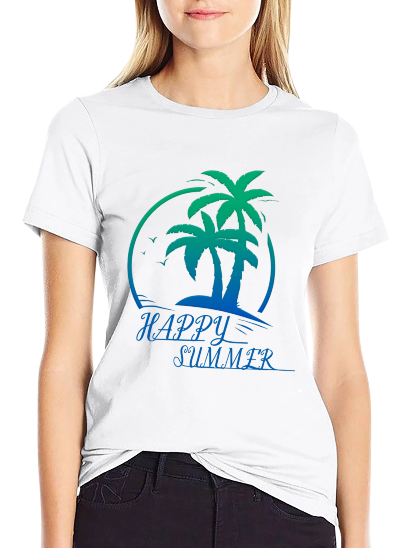 Happy Summer Palm Tree Black T-Shirt
