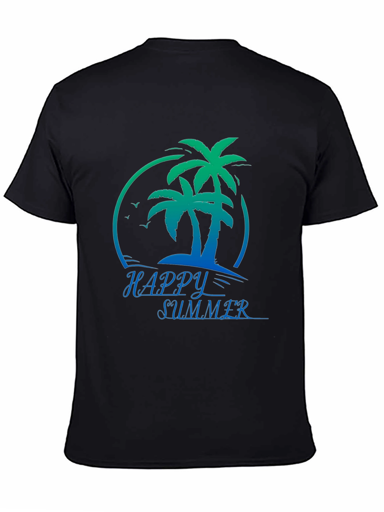 Happy Summer Palm Tree Black T-Shirt