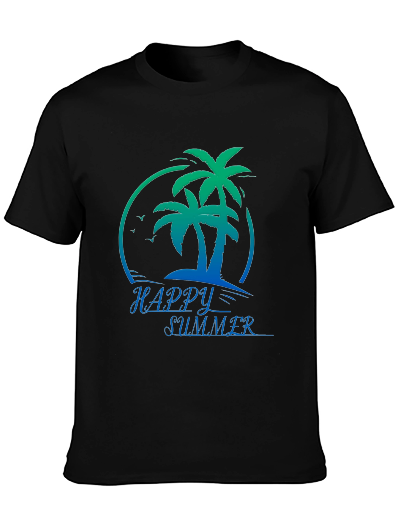 Happy Summer Palm Tree Black T-Shirt