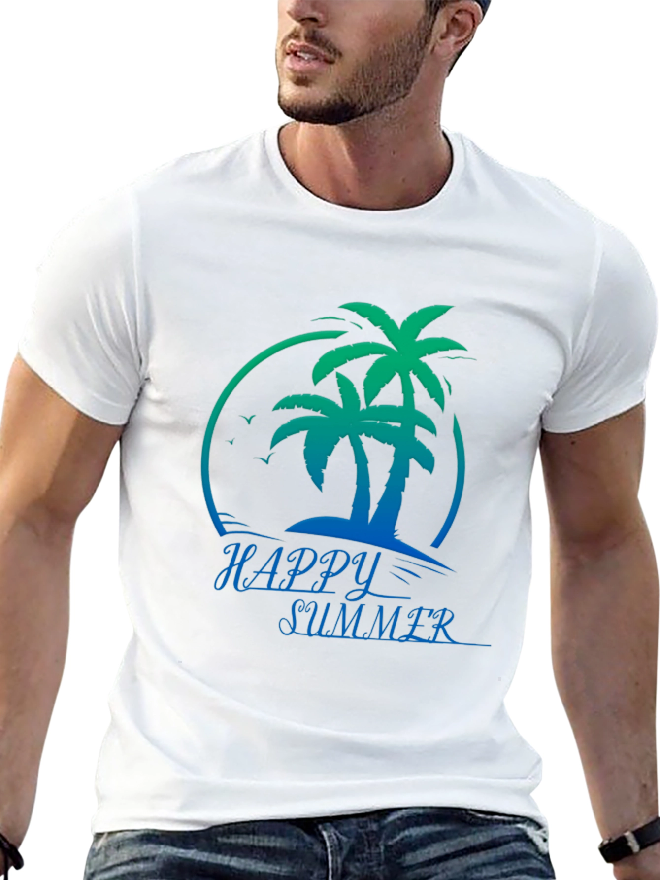 Happy Summer Palm Tree Black T-Shirt