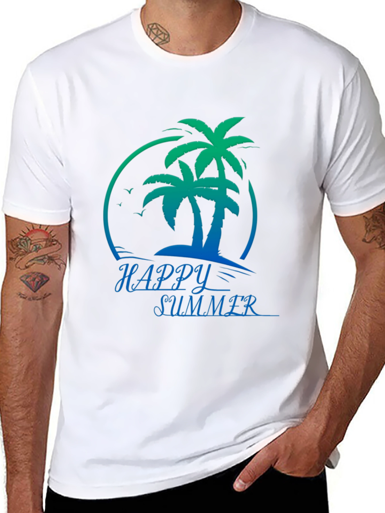 Happy Summer Palm Tree Black T-Shirt