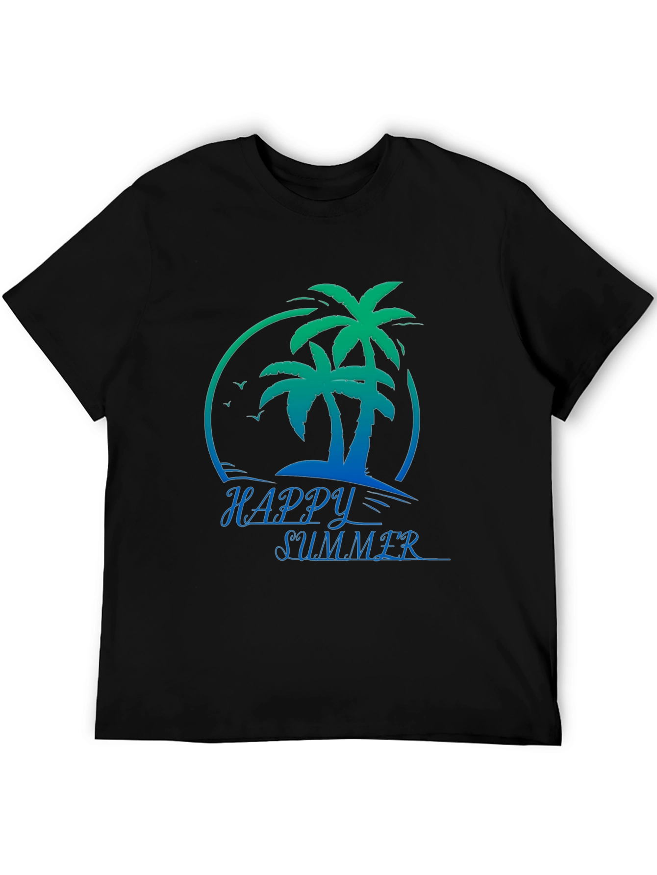 Happy Summer Palm Tree Black T-Shirt