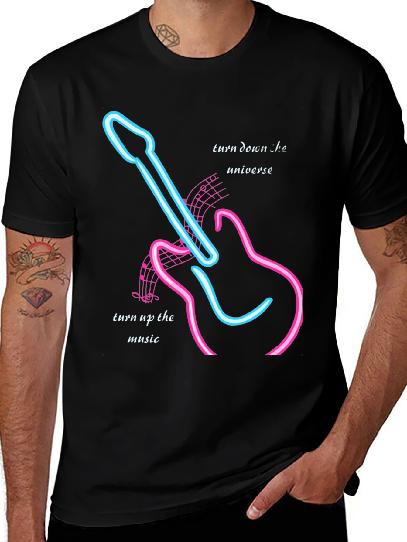 Neon Guitar Music T-Shirt - Turn Up the Music!