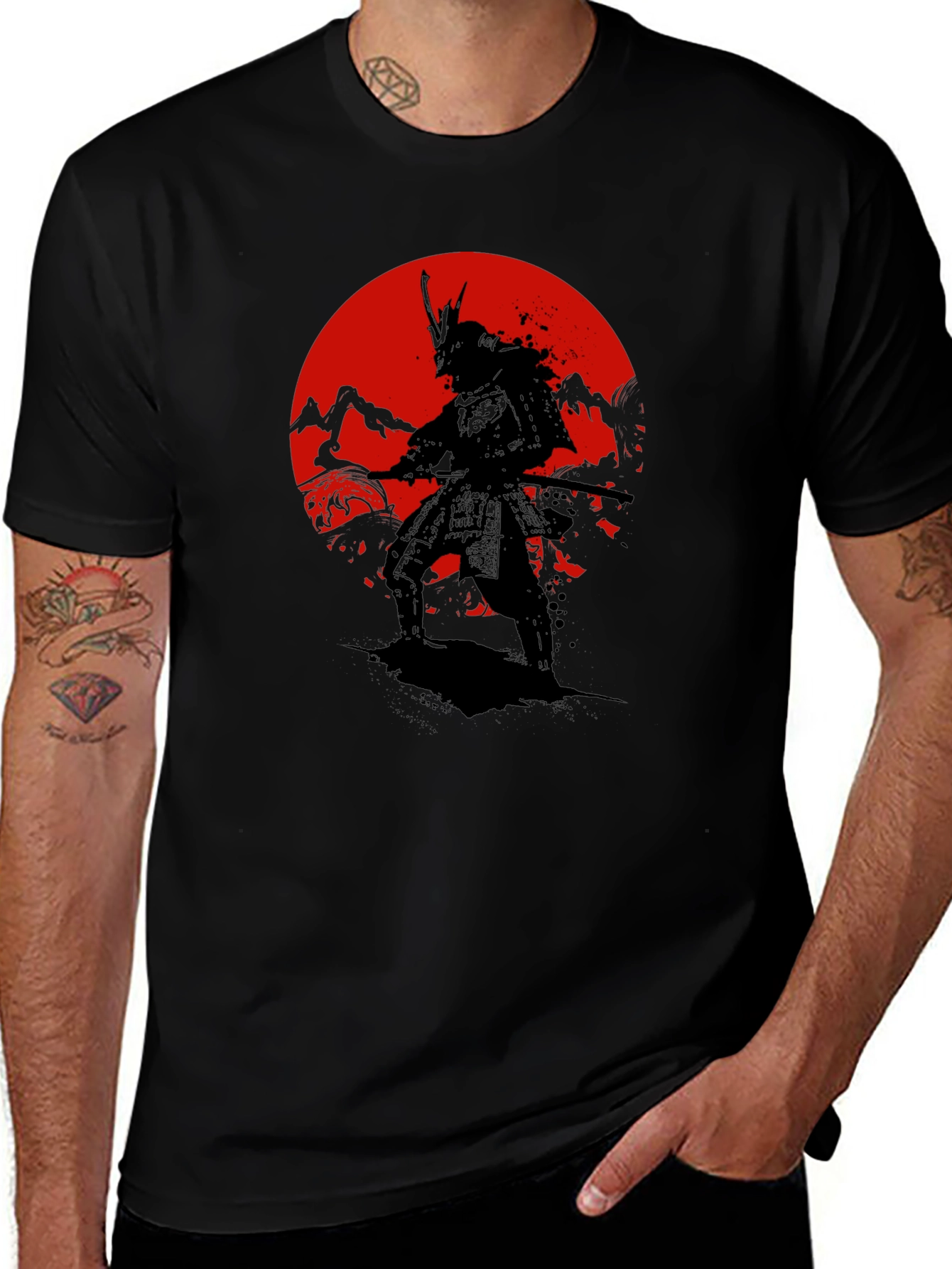 Samurai Sunset Graphic T-Shirt - Black