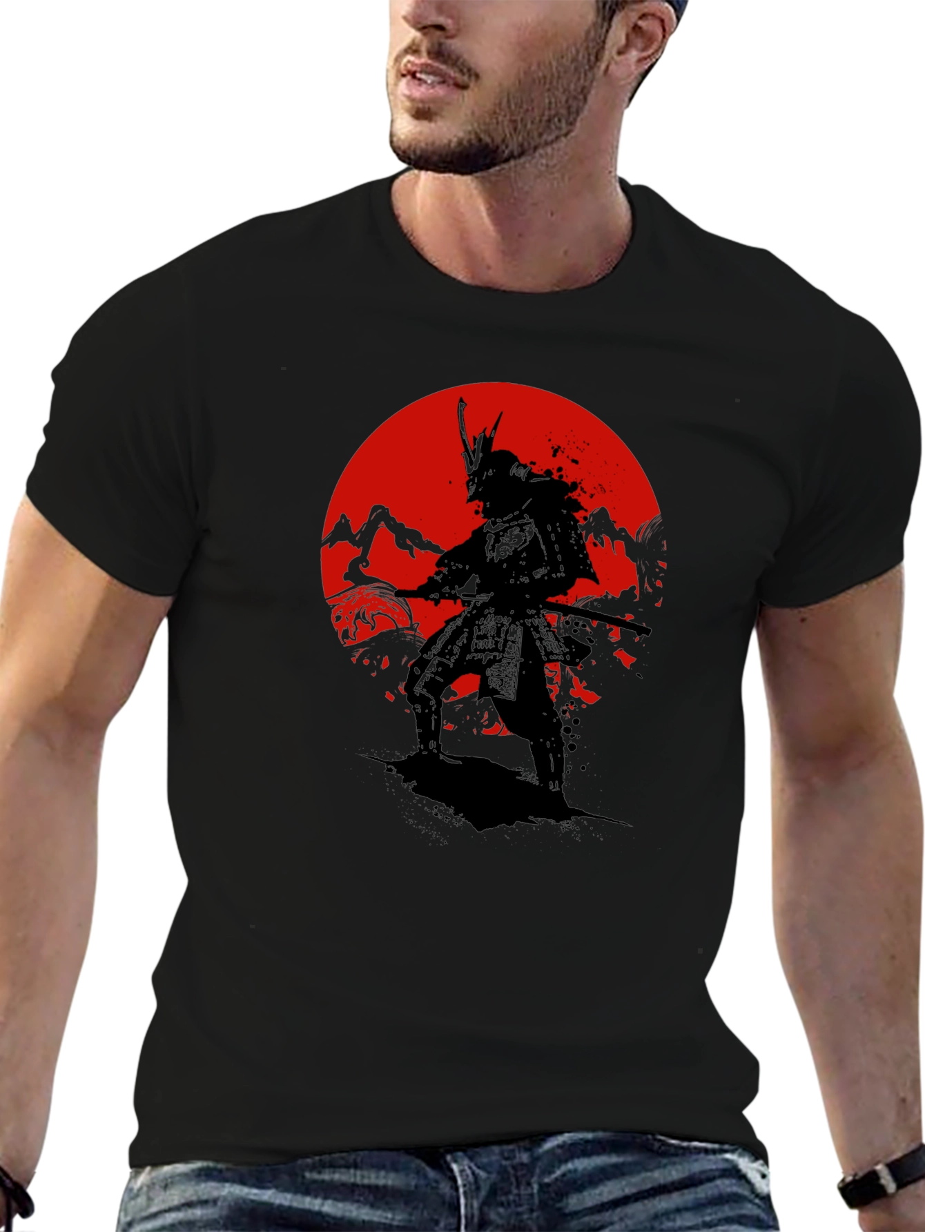 Samurai Sunset Graphic T-Shirt - Black