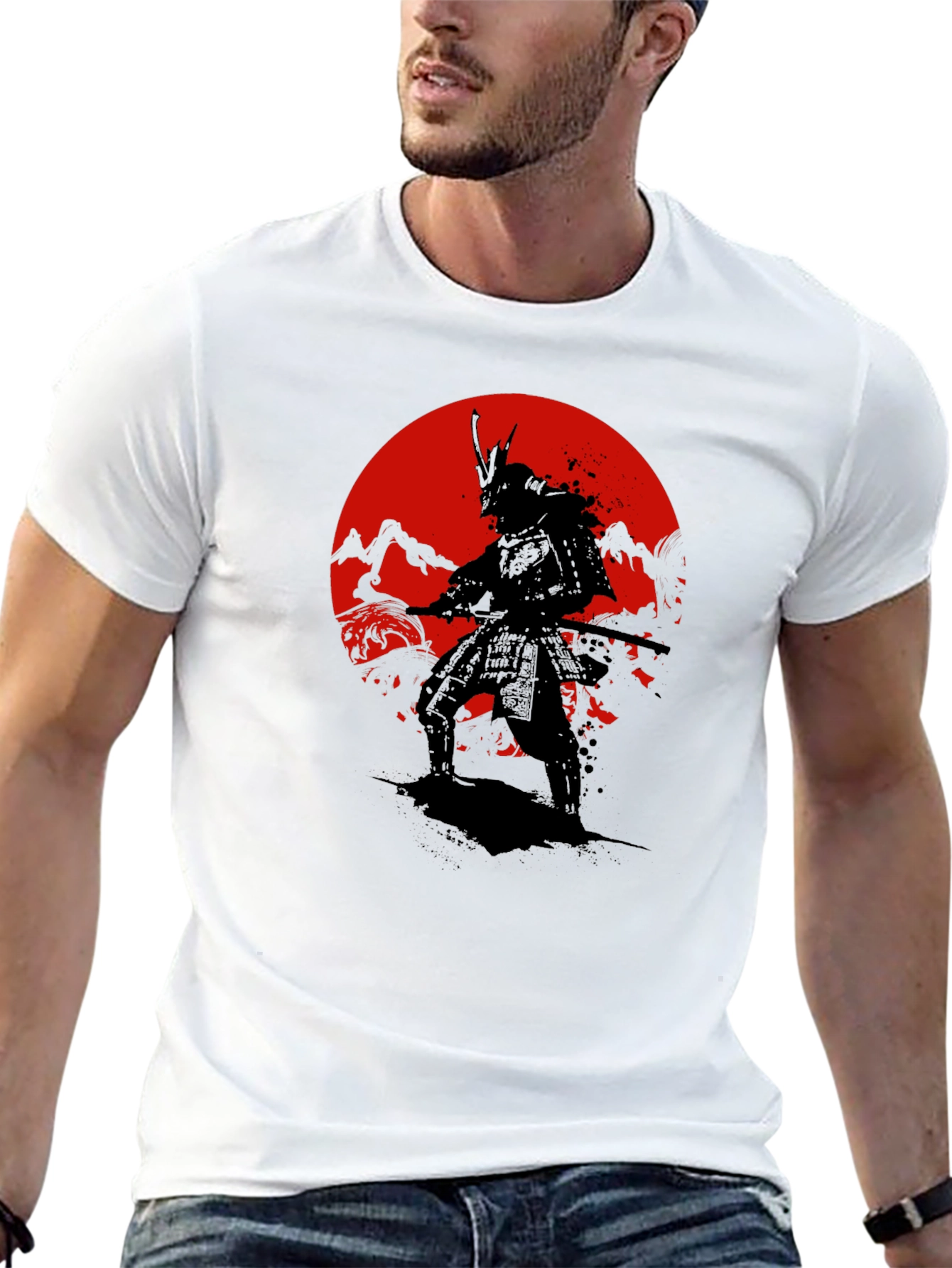 Samurai Sunset Graphic T-Shirt - Black
