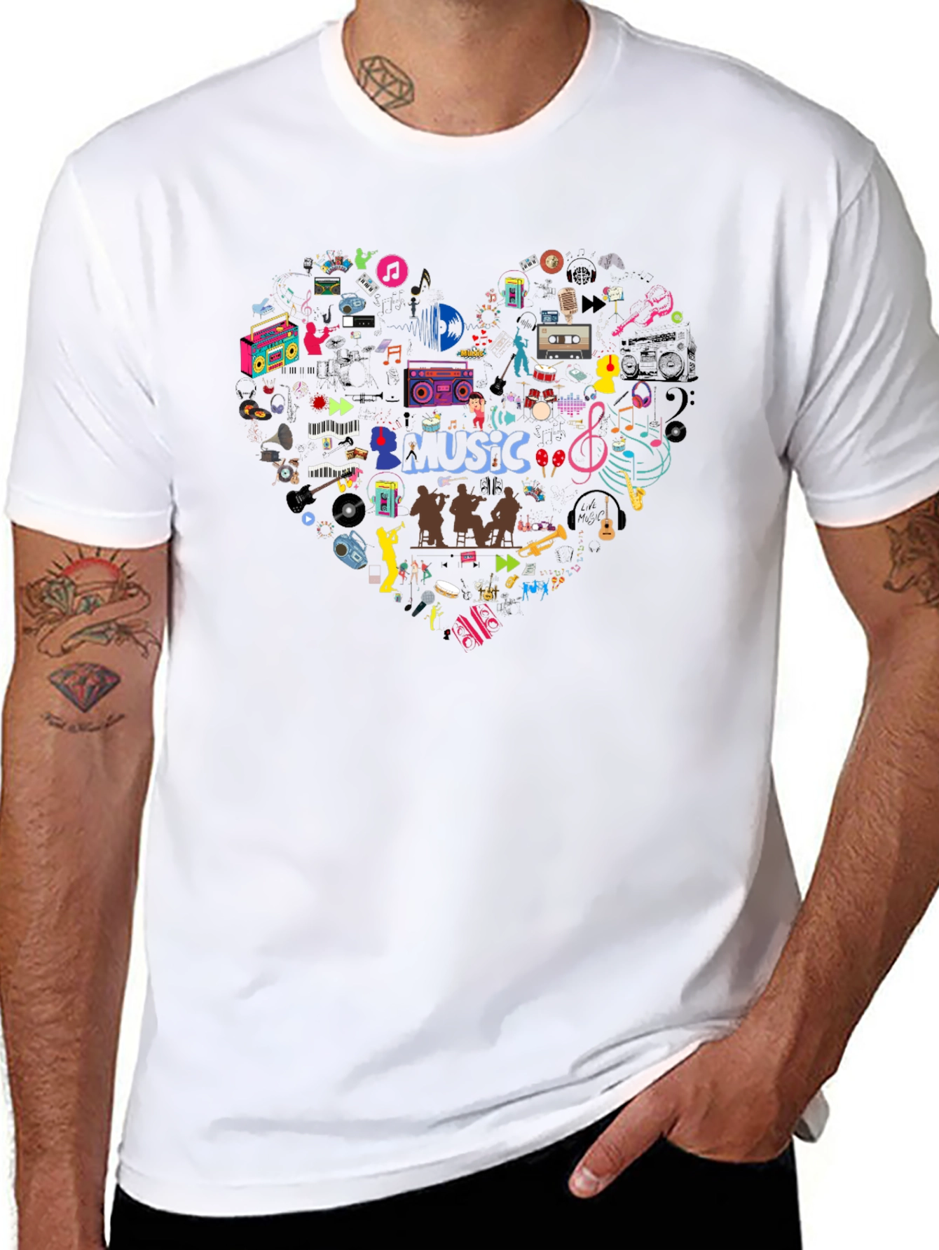Music Heart T-Shirt - Black Casual Tee