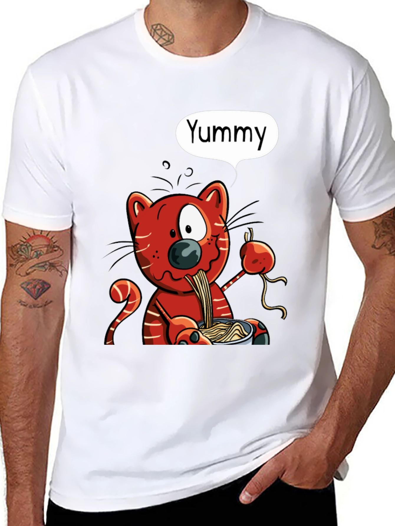 Yummy Cat Ramen Graphic T-Shirt - Black