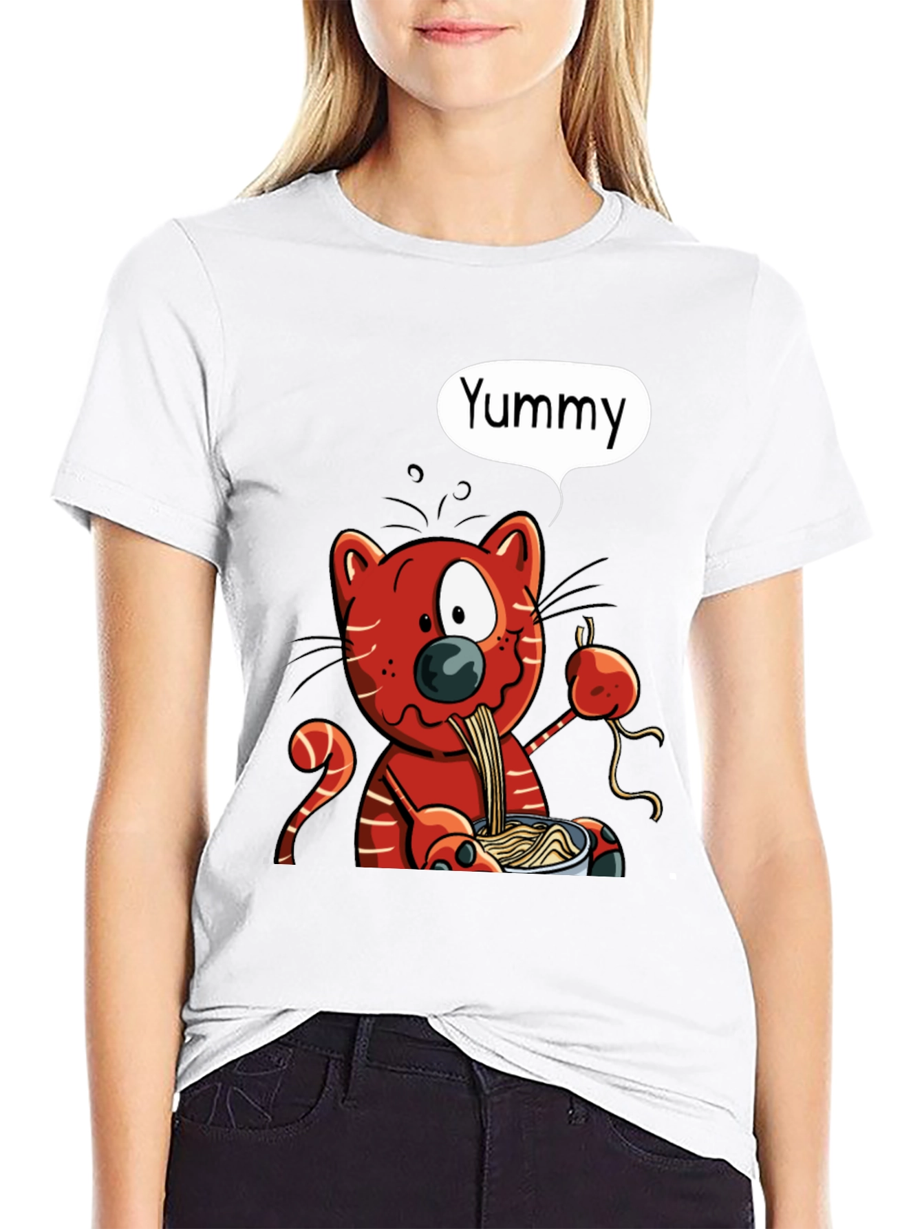 Yummy Cat Ramen Graphic T-Shirt - Black