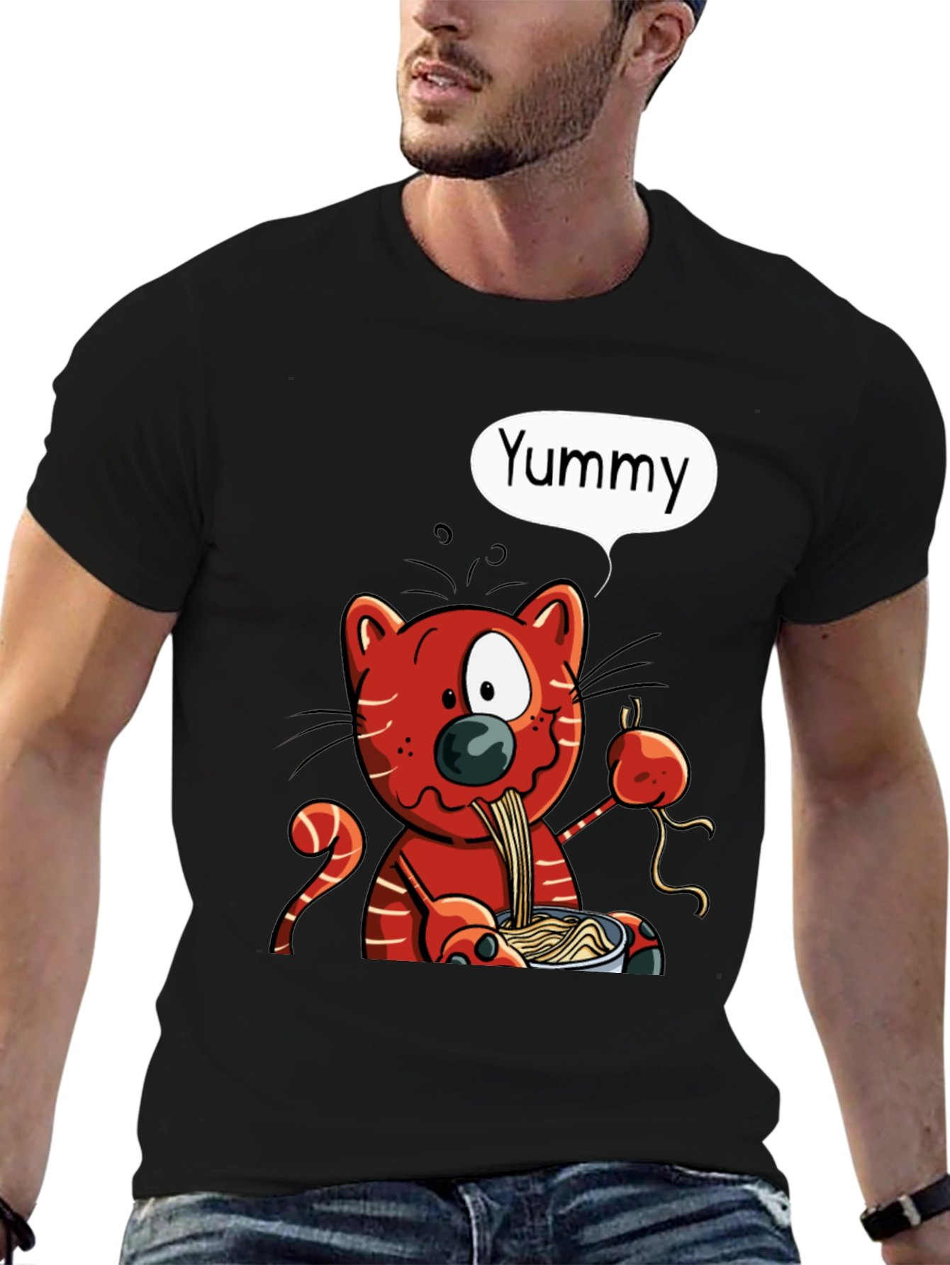 Yummy Cat Ramen Graphic T-Shirt - Black