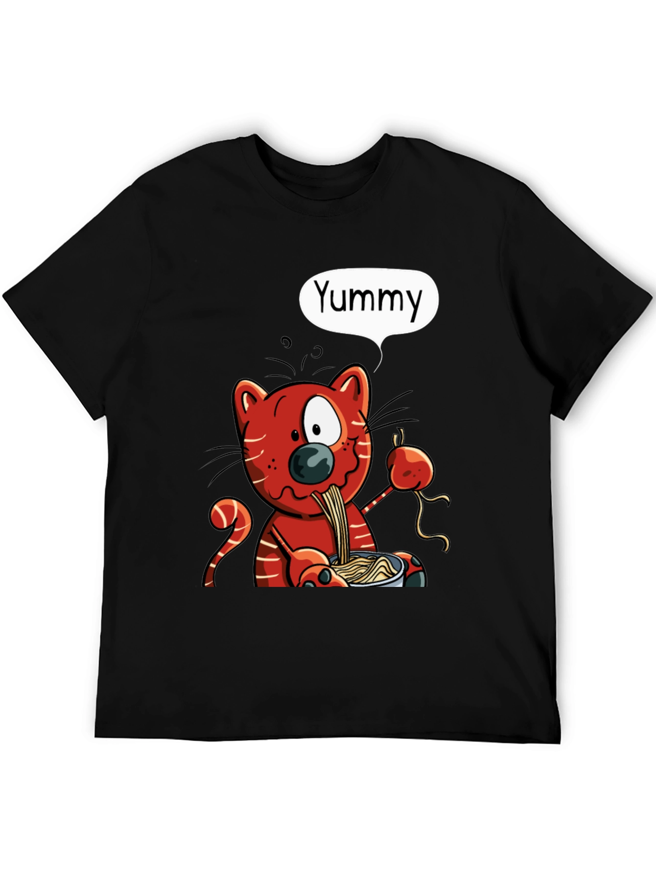 Yummy Cat Ramen Graphic T-Shirt - Black