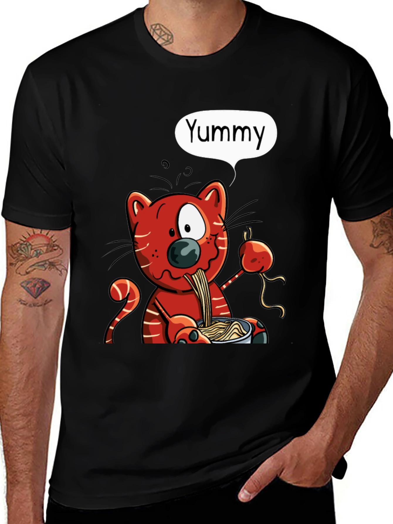 Yummy Cat Ramen Graphic T-Shirt - Black