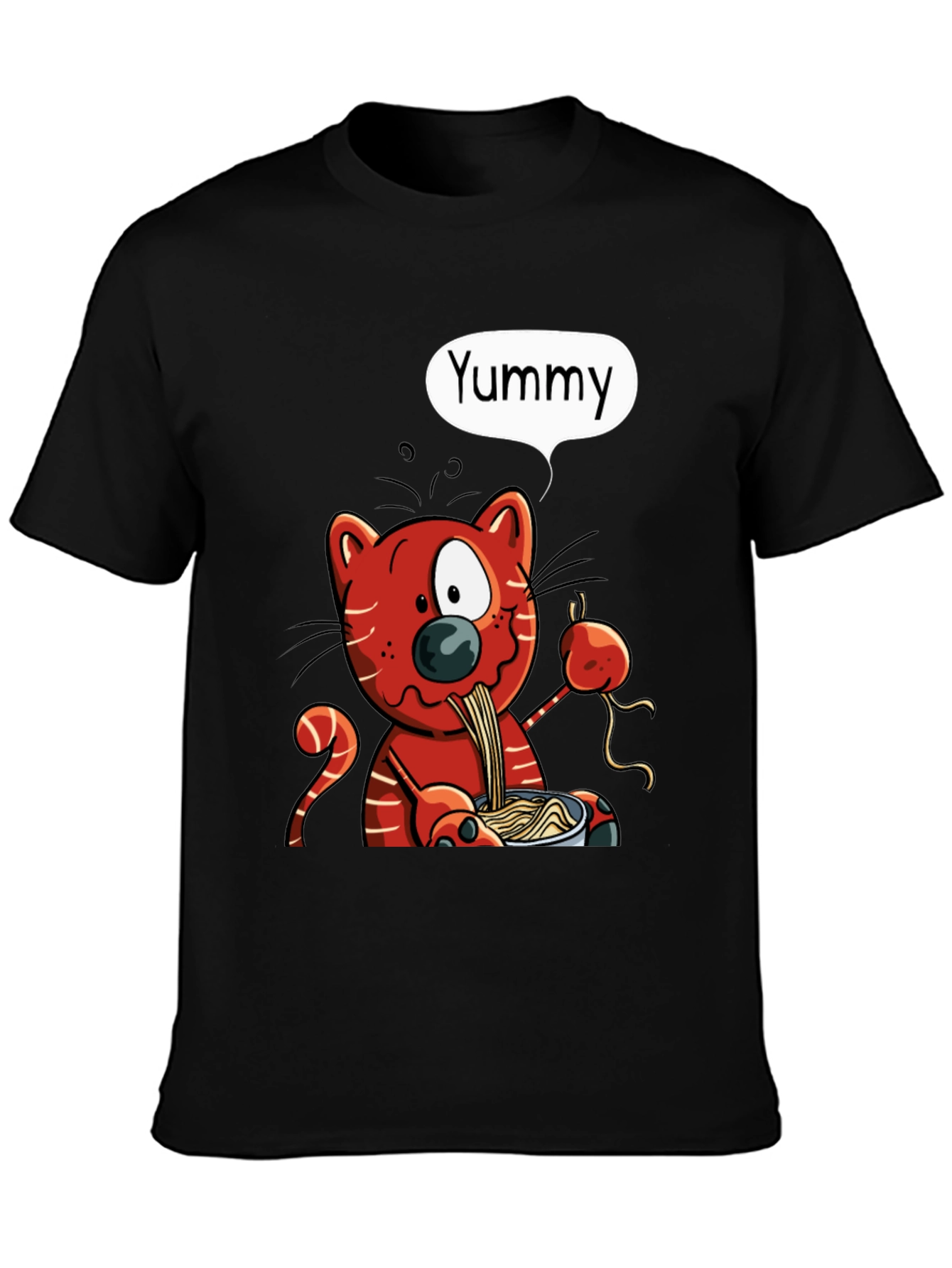 Yummy Cat Ramen Graphic T-Shirt - Black