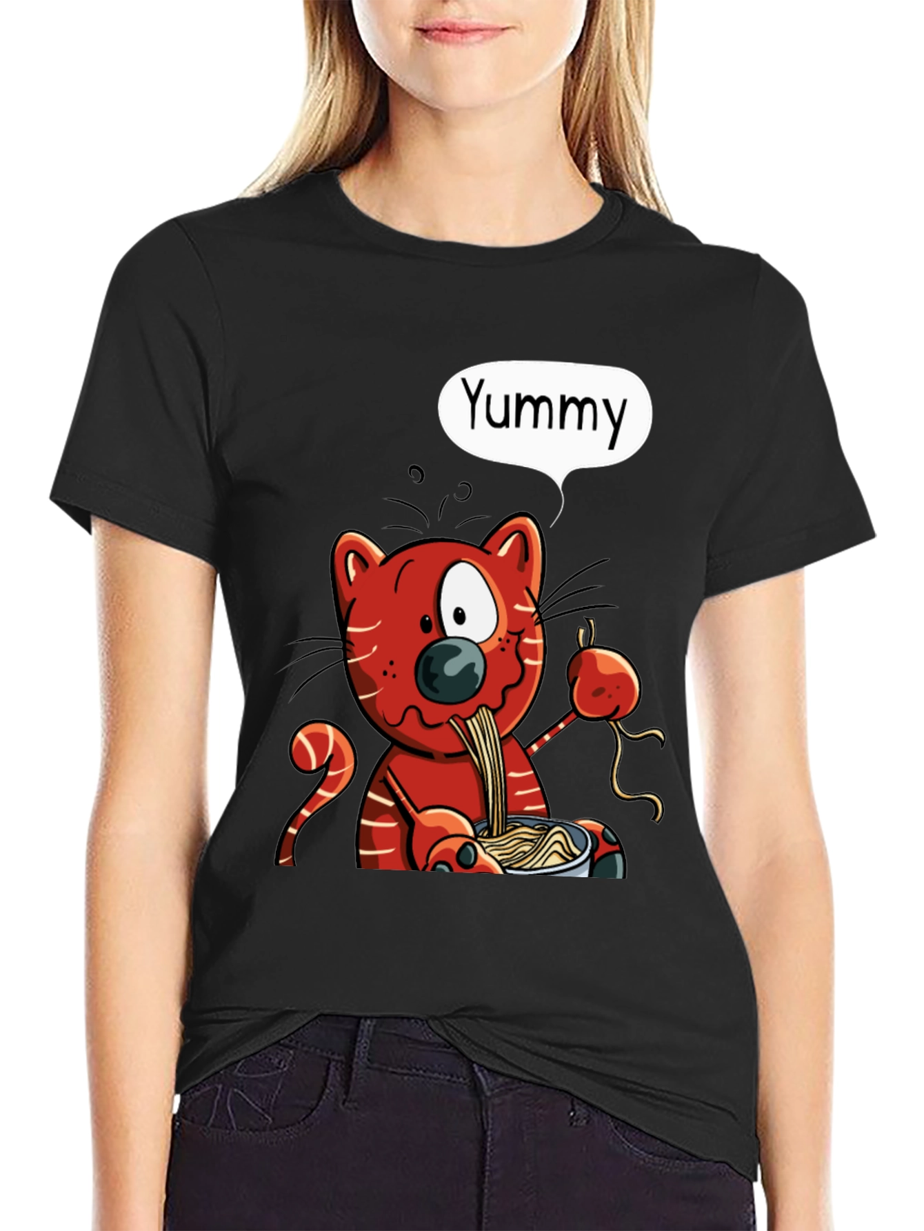 Yummy Cat Ramen Graphic T-Shirt - Black