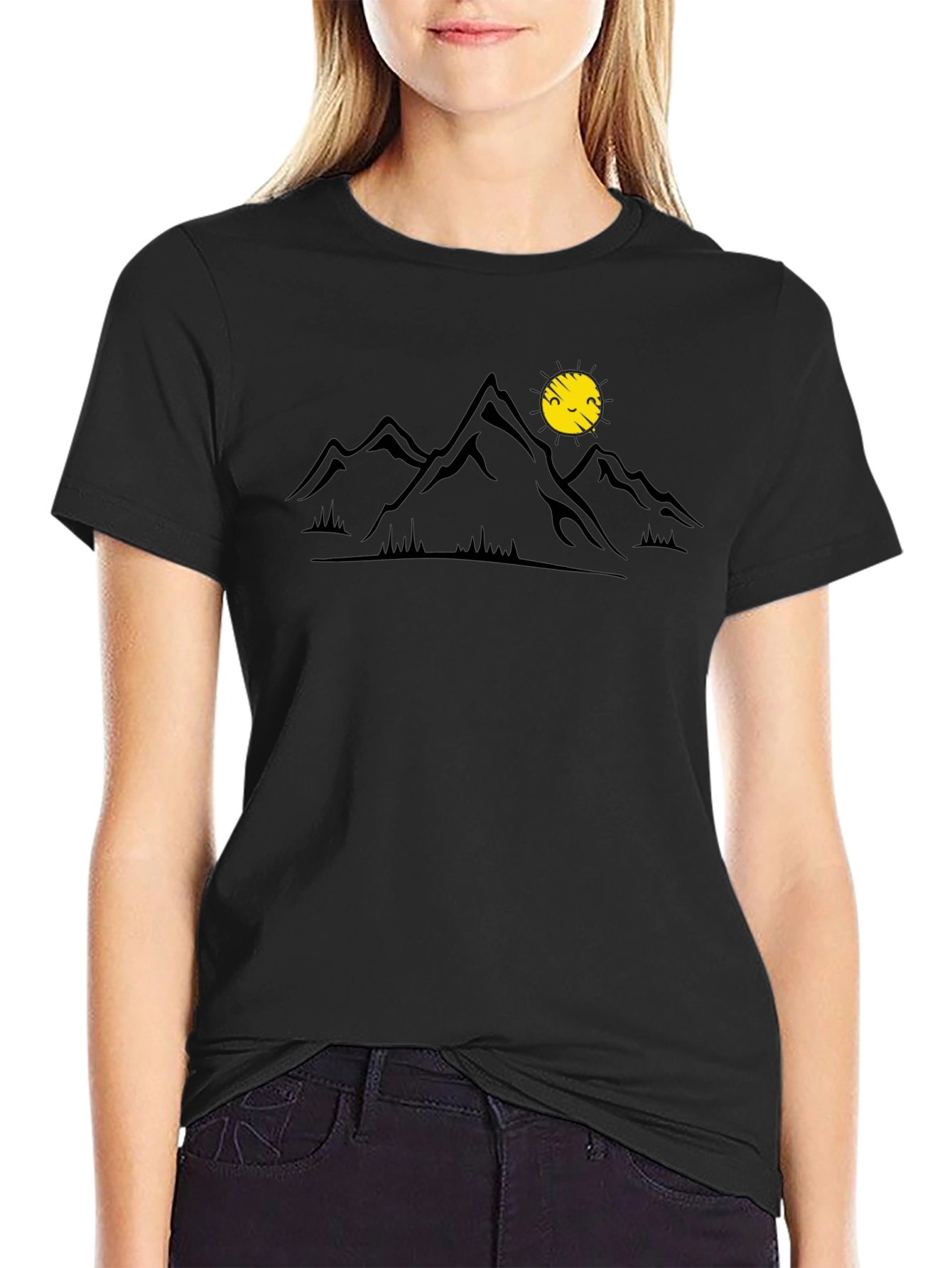 Mountain & Sun Graphic Tee - Black Casual Shirt