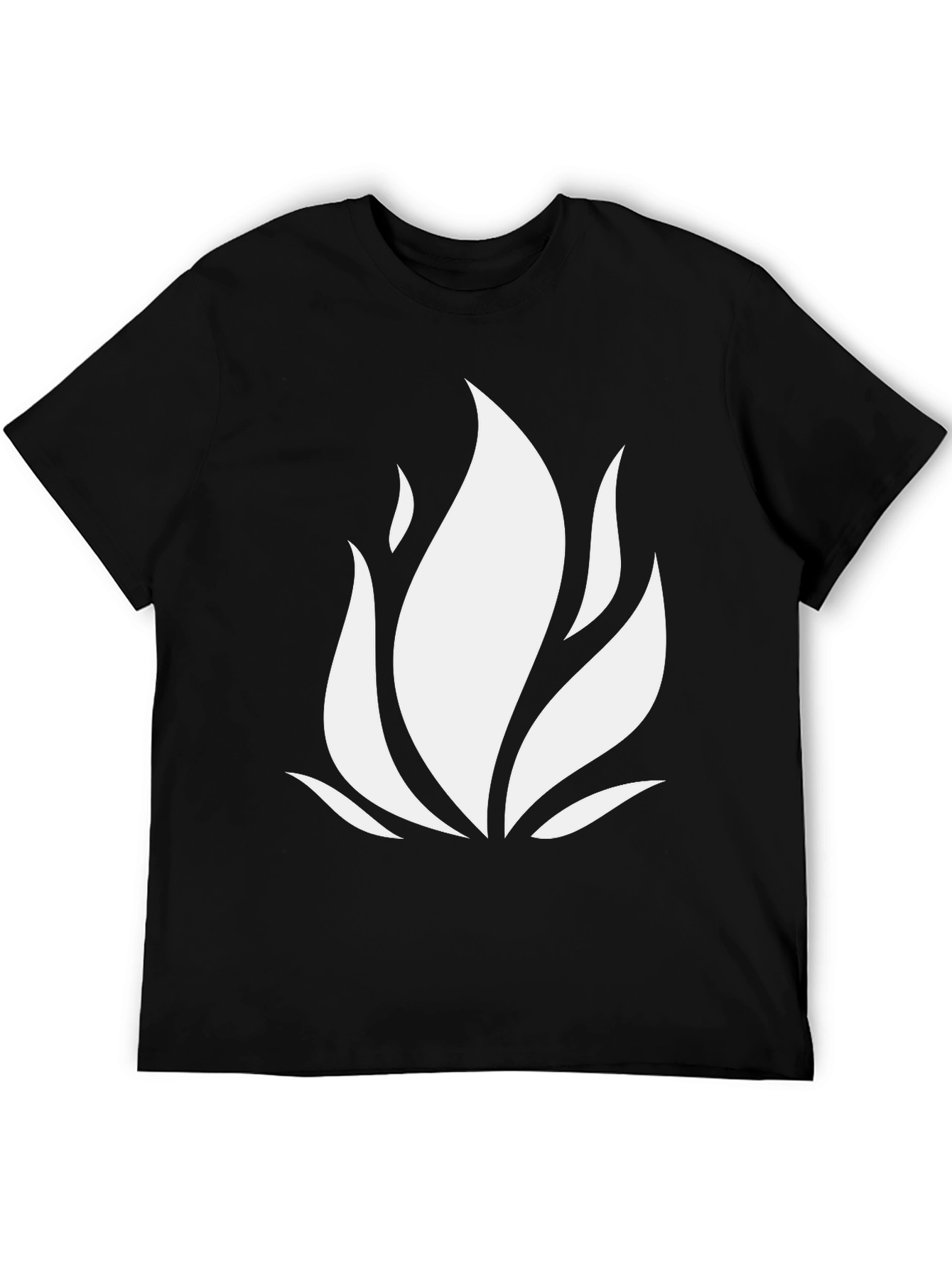 Mens Black T-Shirt with White Flame Design