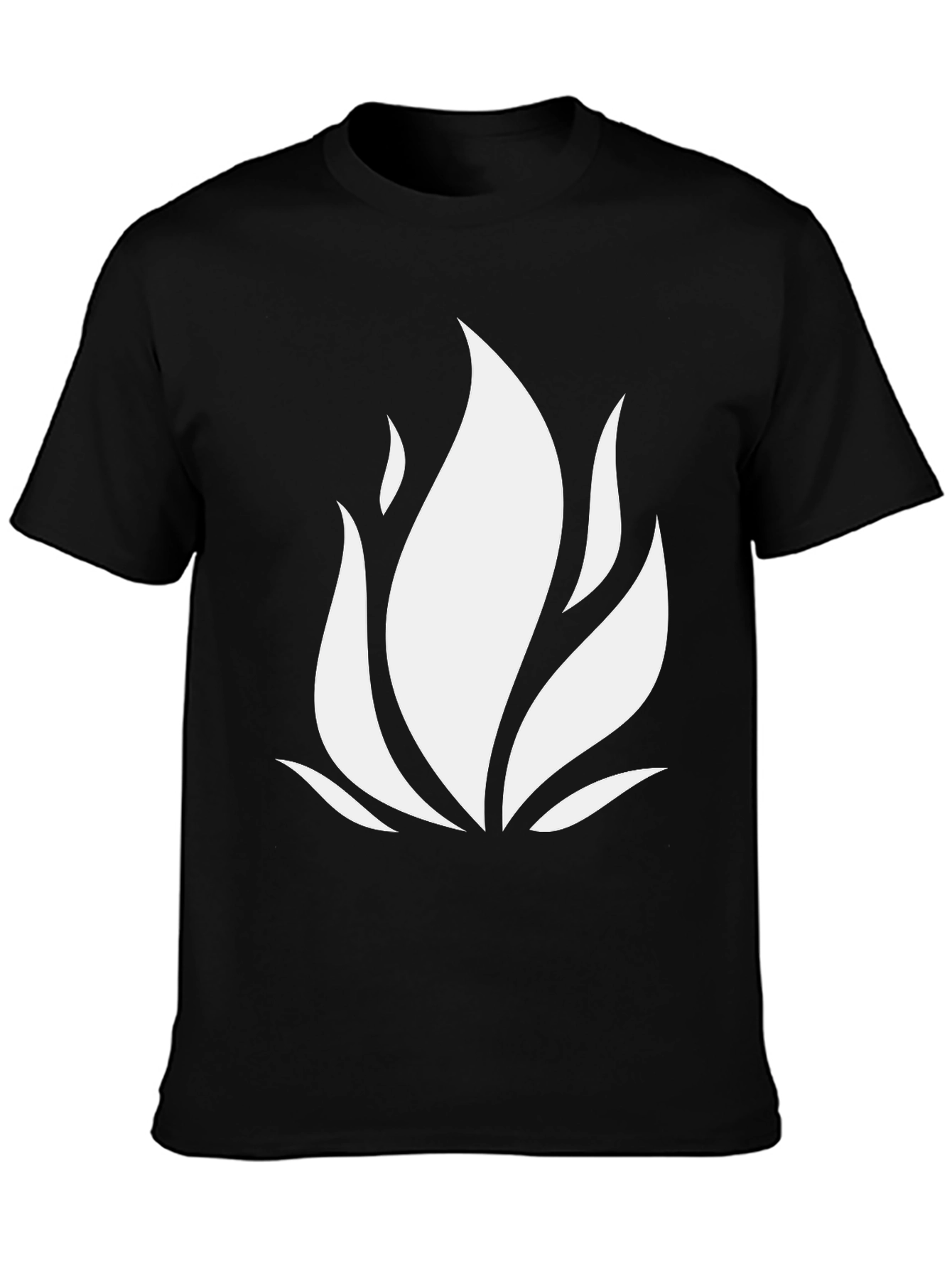 Mens Black T-Shirt with White Flame Design